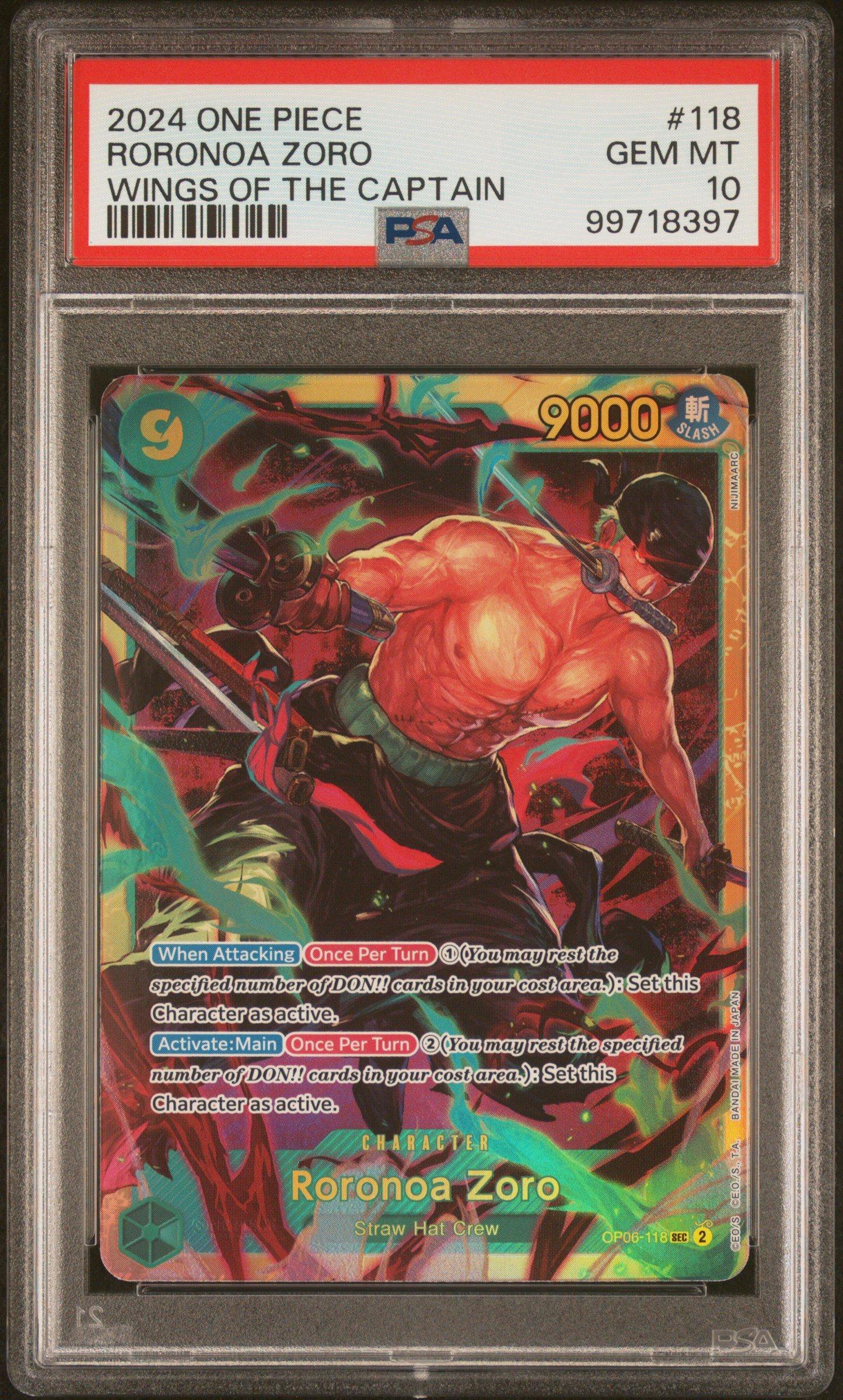 2024 One Piece Op06-wings Of The Captain 118 Roronoa Zoro PSA 10