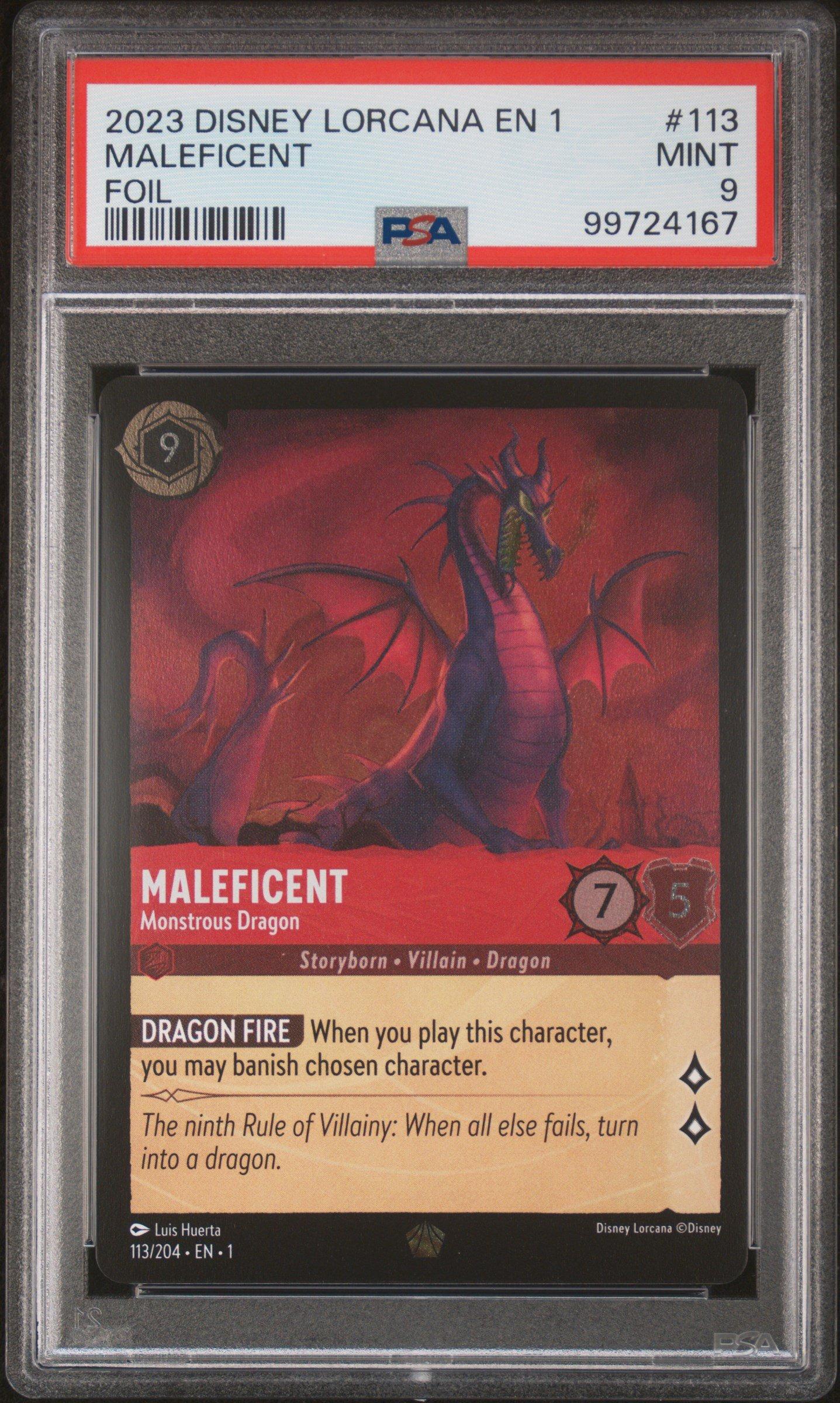 2023 Disney Lorcana En 1-the First Chapter 113 Maleficent - Monstrous Dragon Foil PSA 9