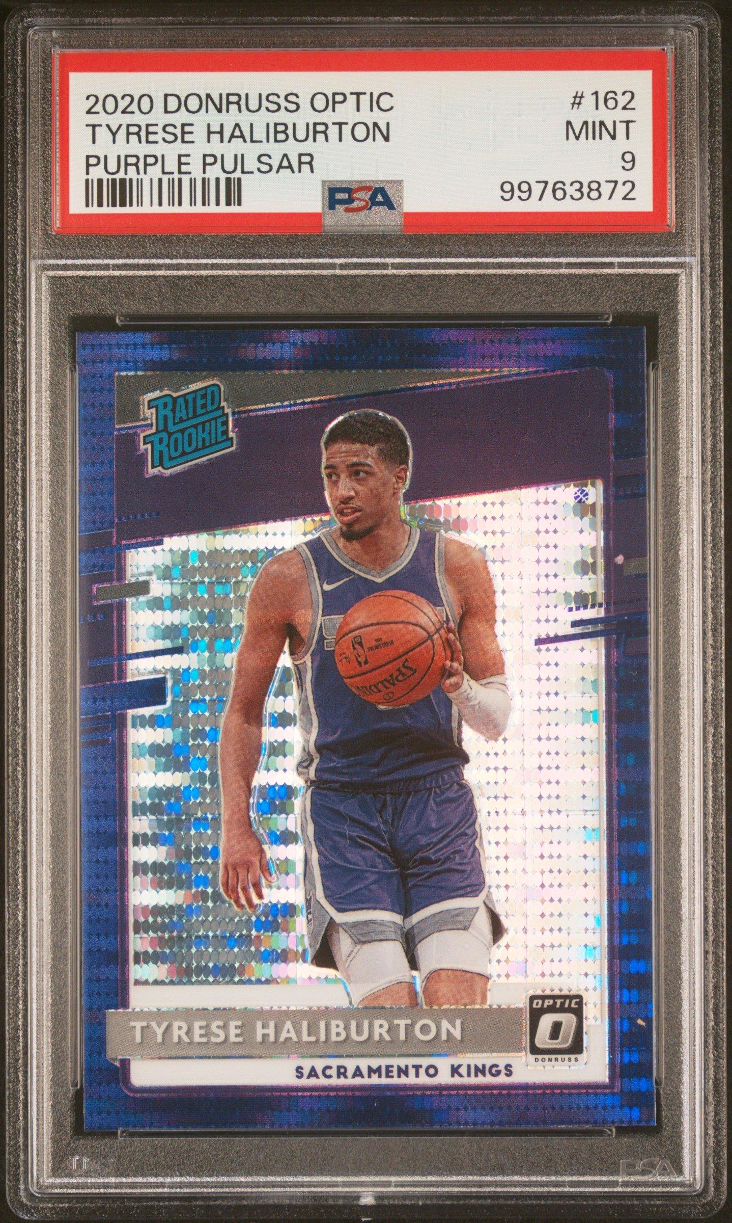 2020 Panini Donruss Optic 162 Tyrese Haliburton Purple Pulsar PSA