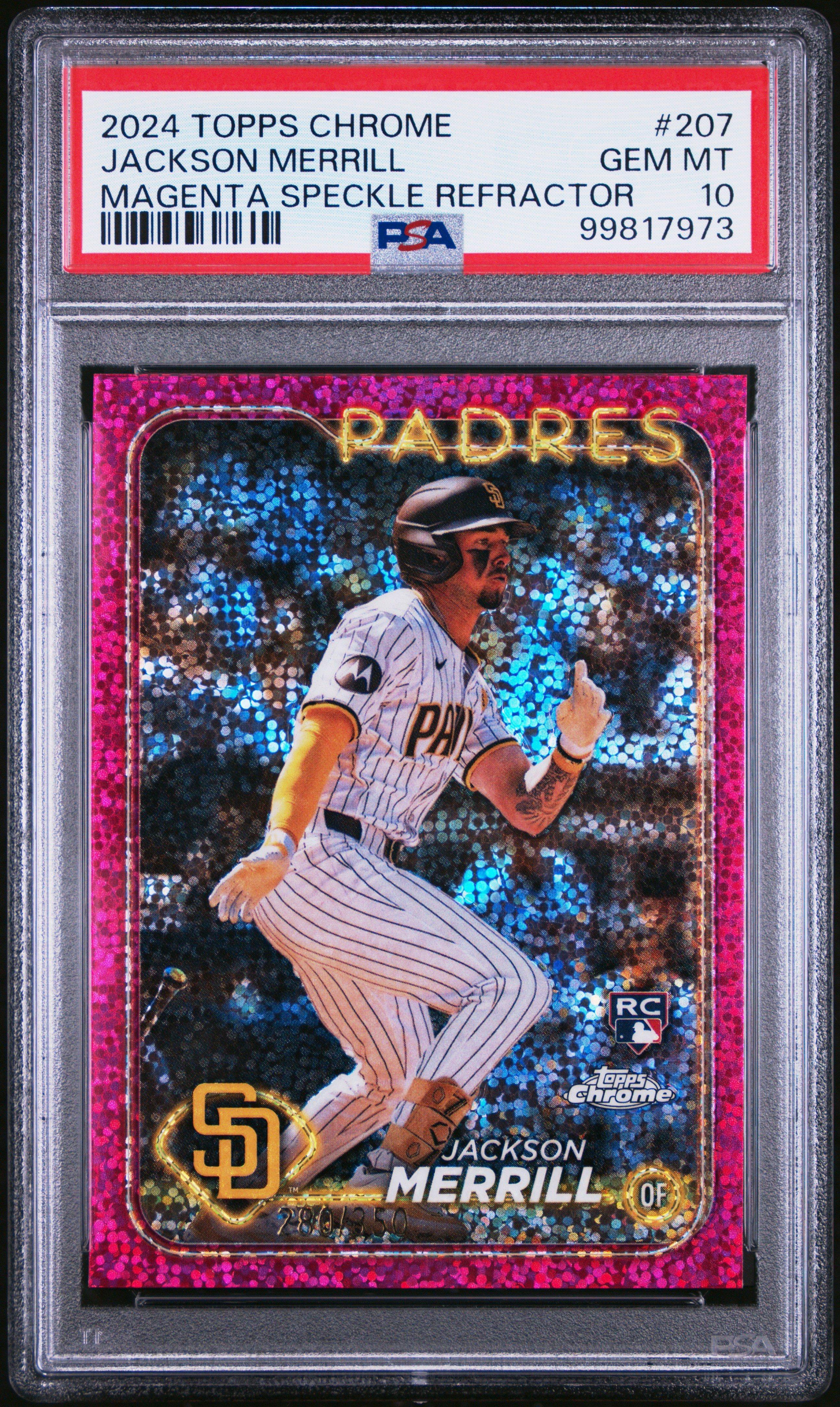 2024 Topps Chrome 207 Jackson Merrill Magenta Speckle Refractor PSA 10
