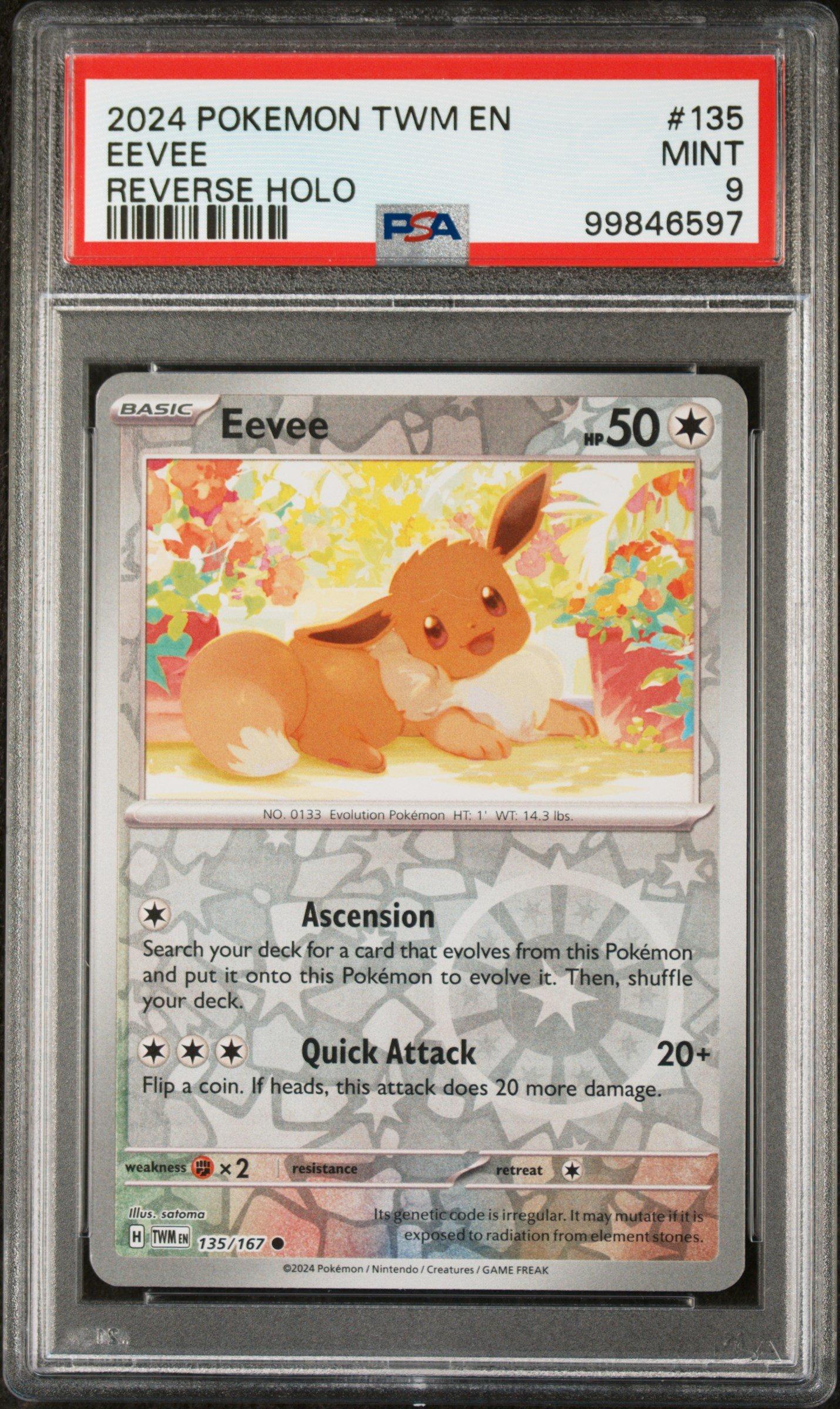 2024 Pokemon Twm En-twilight Masquerade 135 Eevee Reverse Holo PSA 9