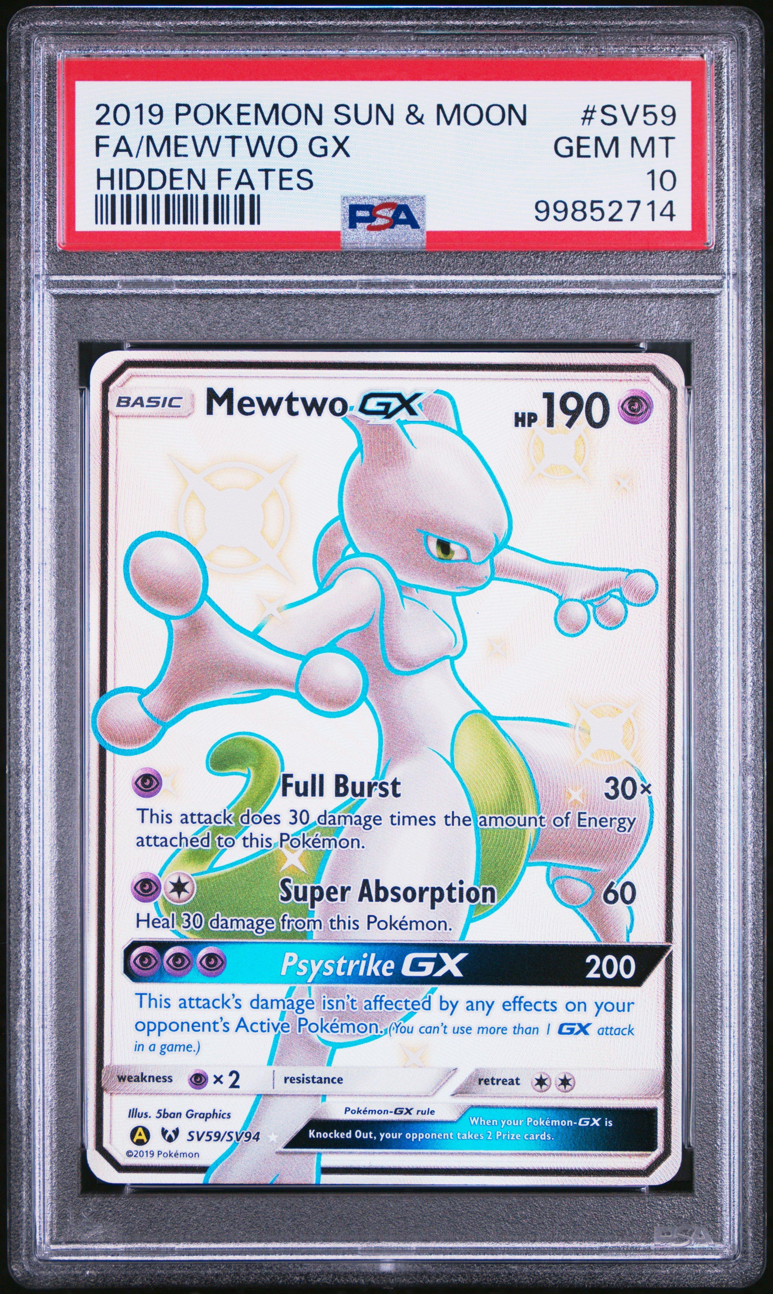 2019 Pokemon Sun & Moon Hidden Fates Sv59 Full Art/mewtwo Gx PSA