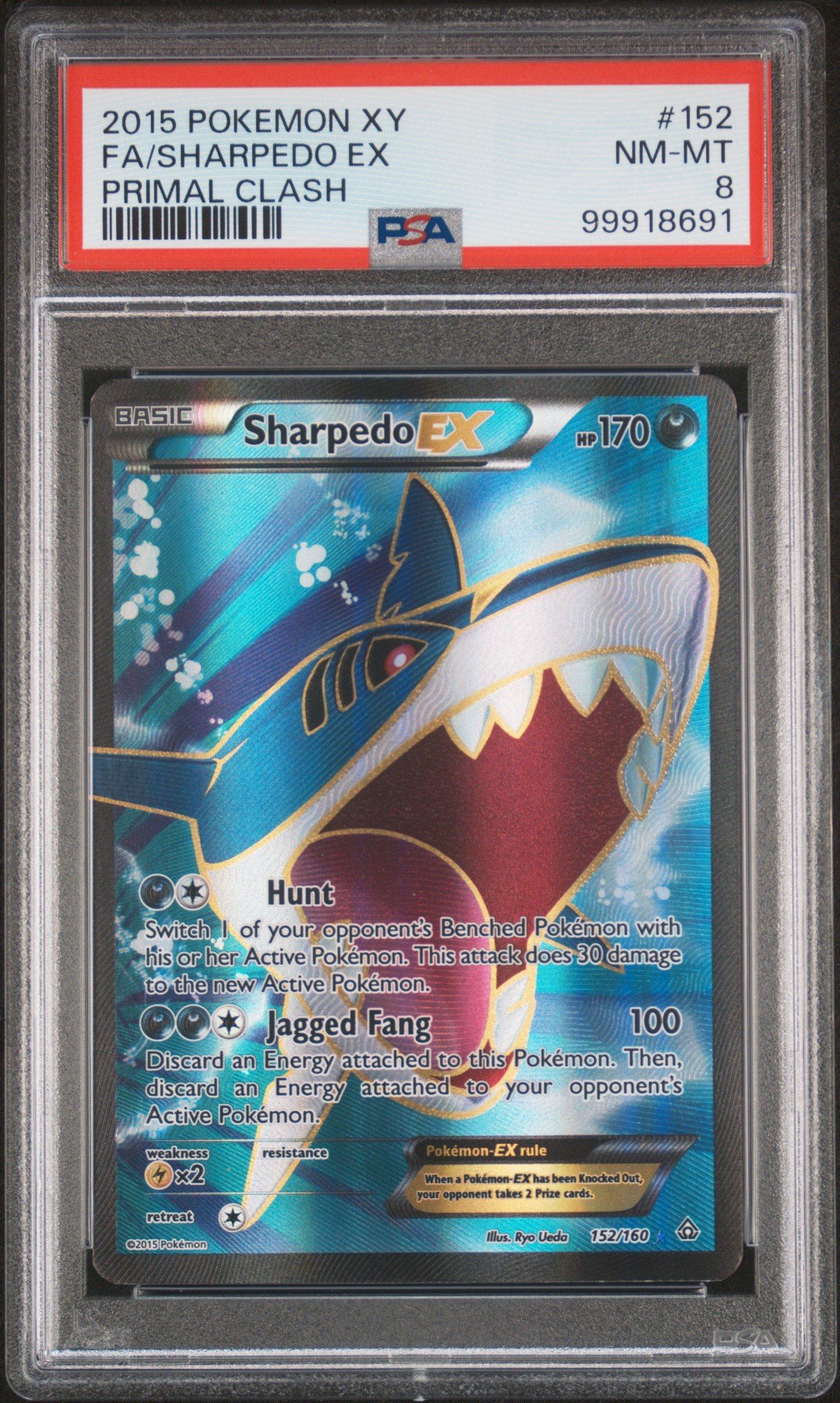 2015 Pokemon Xy Primal Clash 152 Full Art/sharpedo Ex PSA 8 Graded