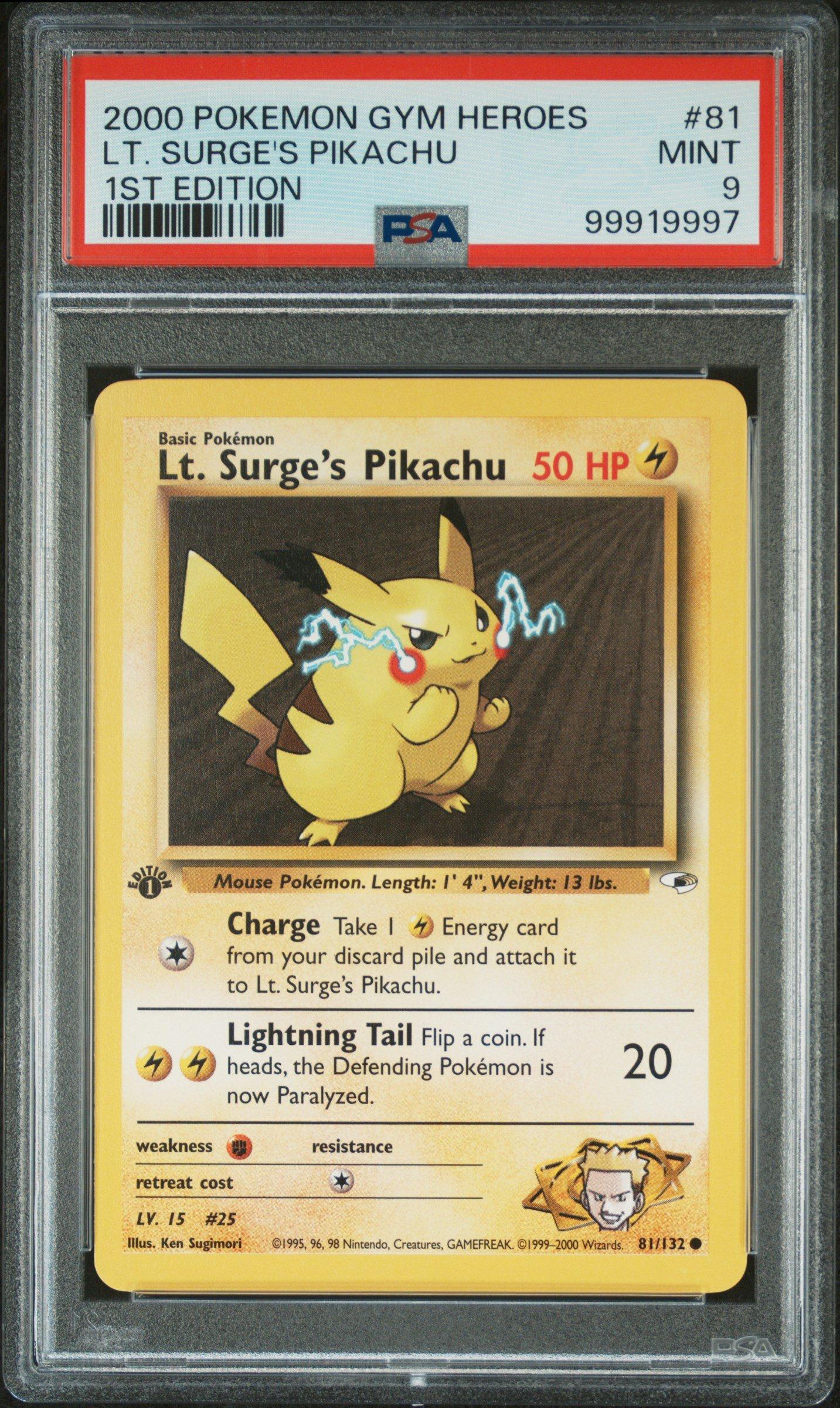 2000 Pokemon Gym Heroes 81 Lt. Surge's Pikachu 1st Edition PSA 9