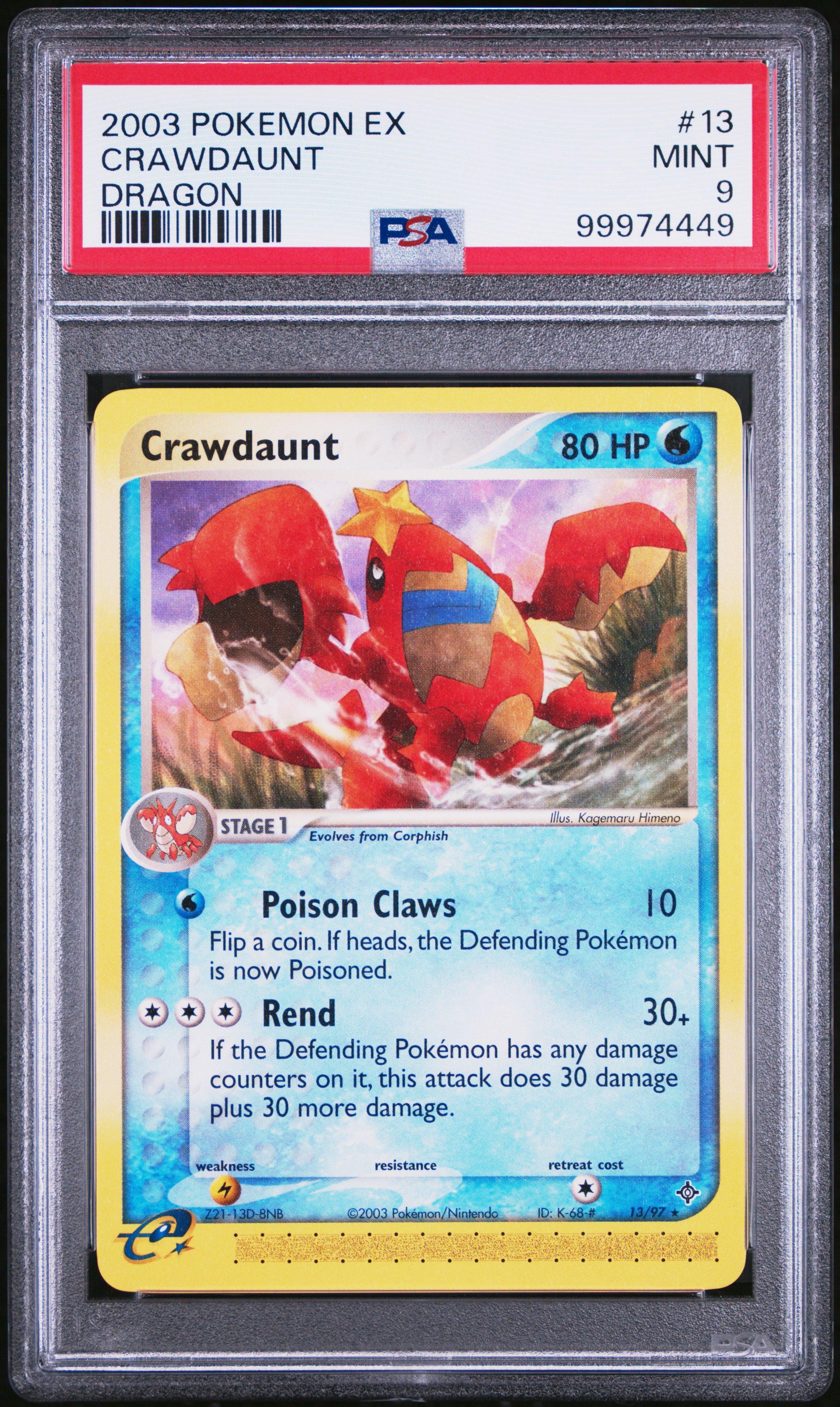 2003 Pokemon Ex Dragon 13 Crawdaunt PSA 9