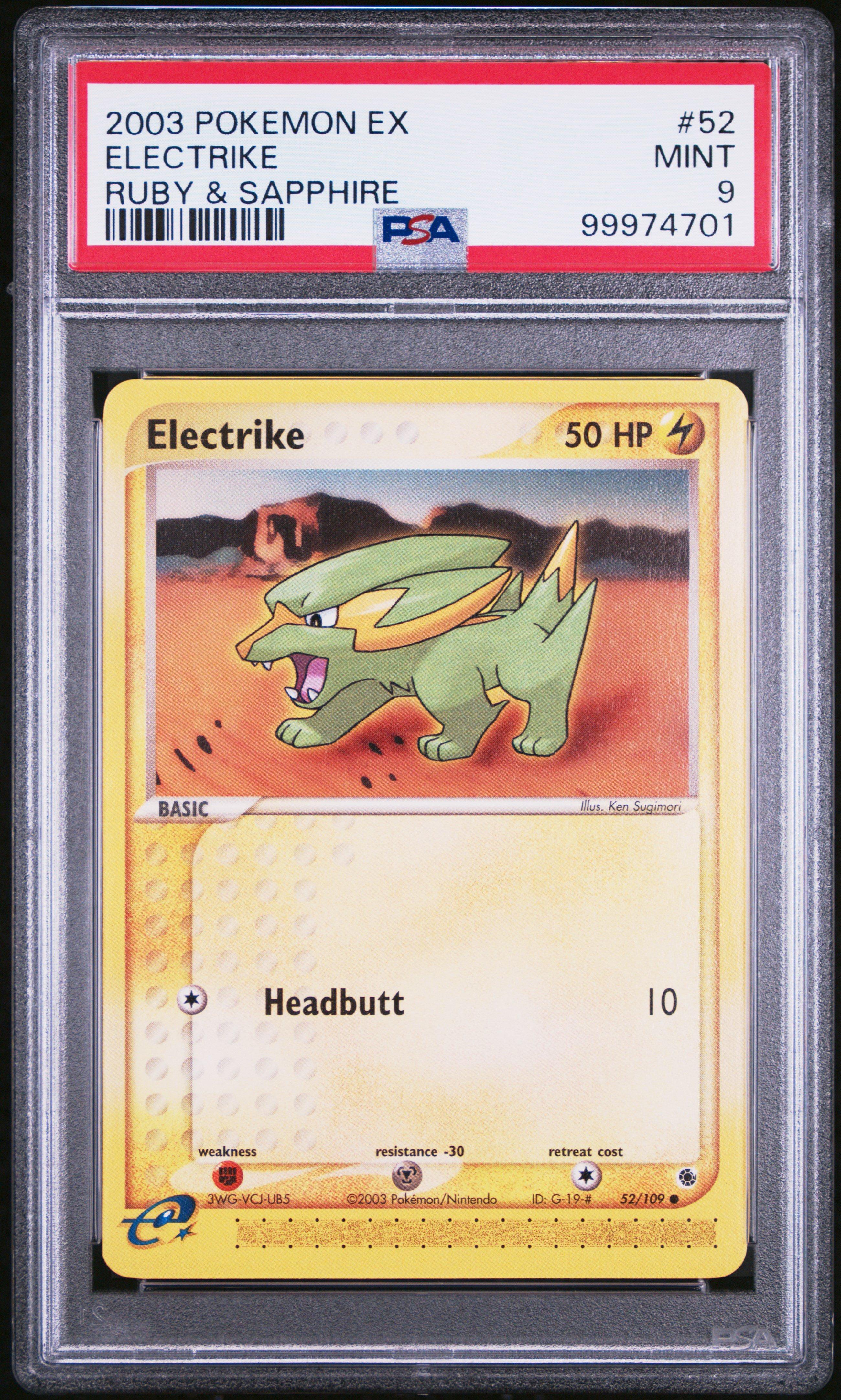 2003 Pokemon Ex Ruby & Sapphire 52 Electrike PSA 9