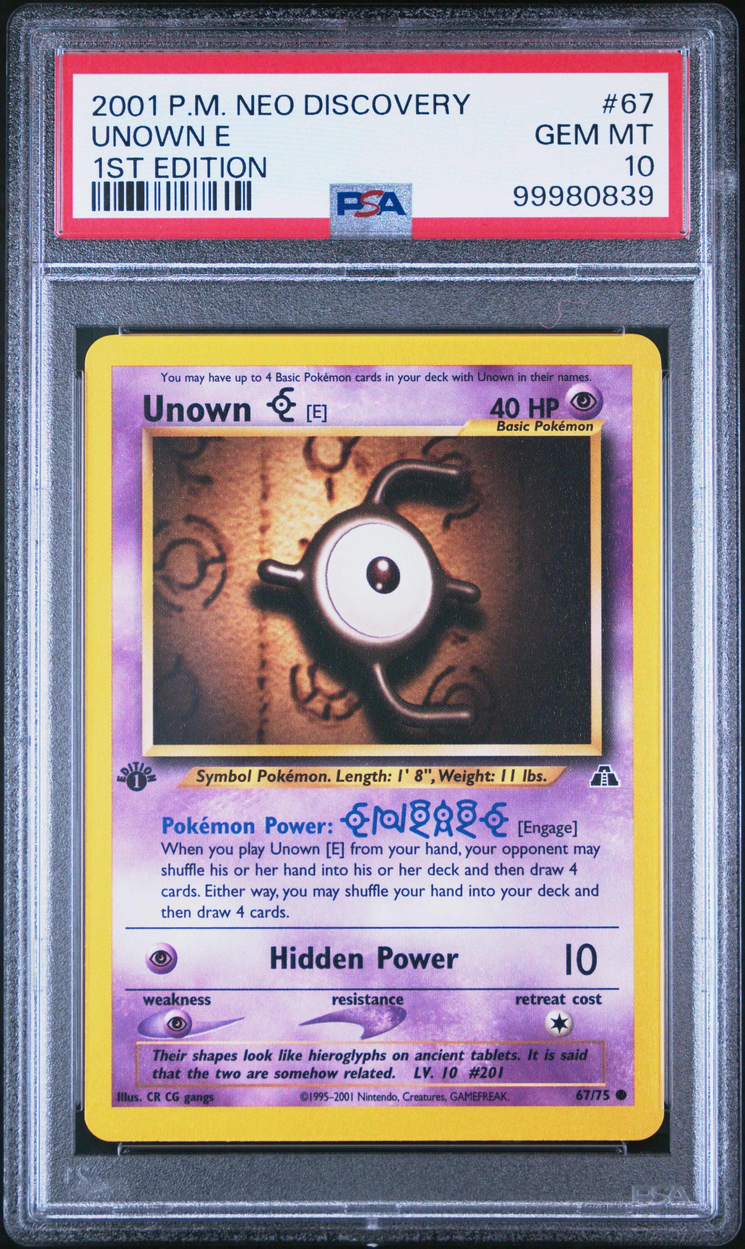 2001 Pokemon Neo Discovery 67 Unown E 1st Edition PSA 10