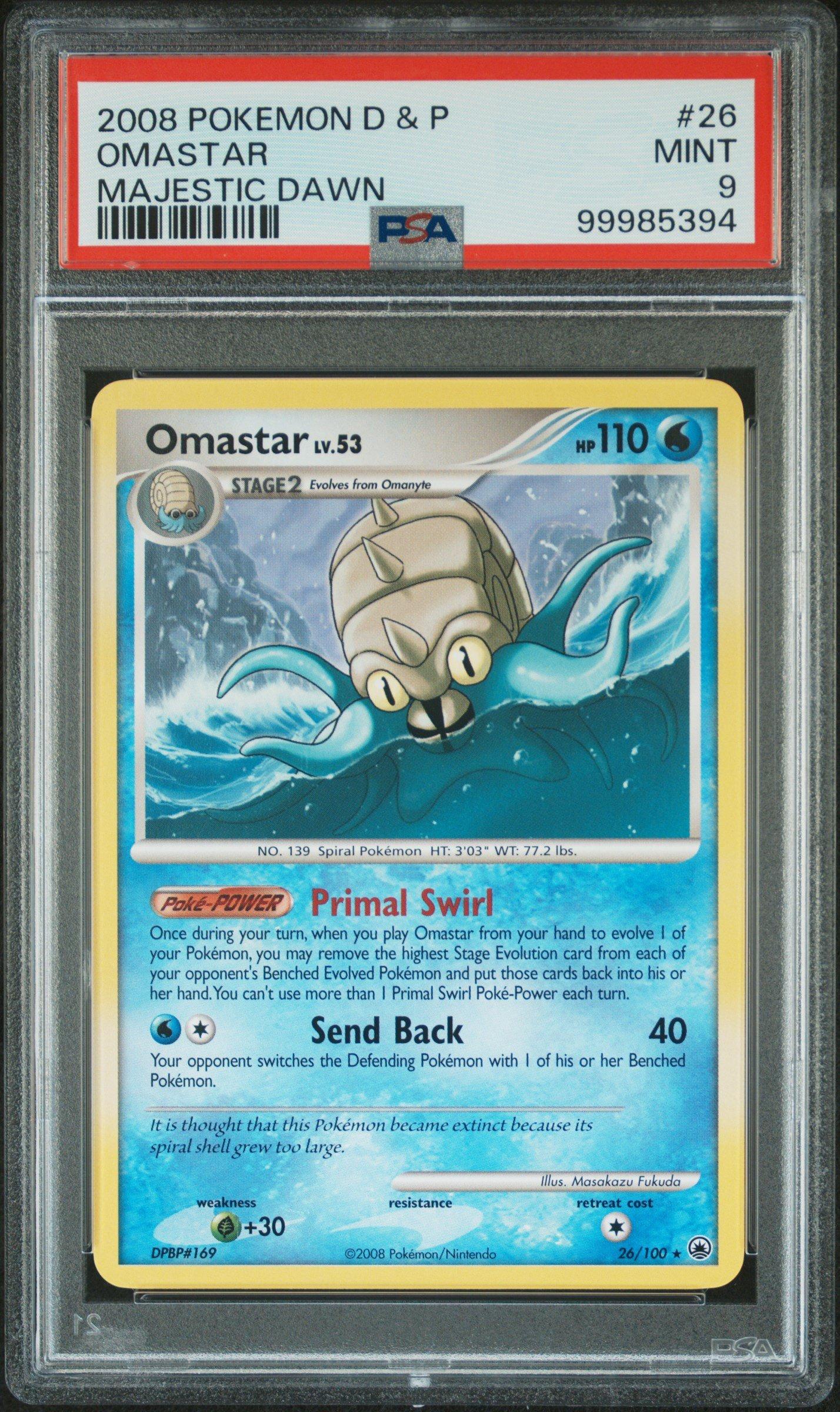 2008 Pokemon Diamond & Pearl Majestic Dawn 26 Omastar PSA 9