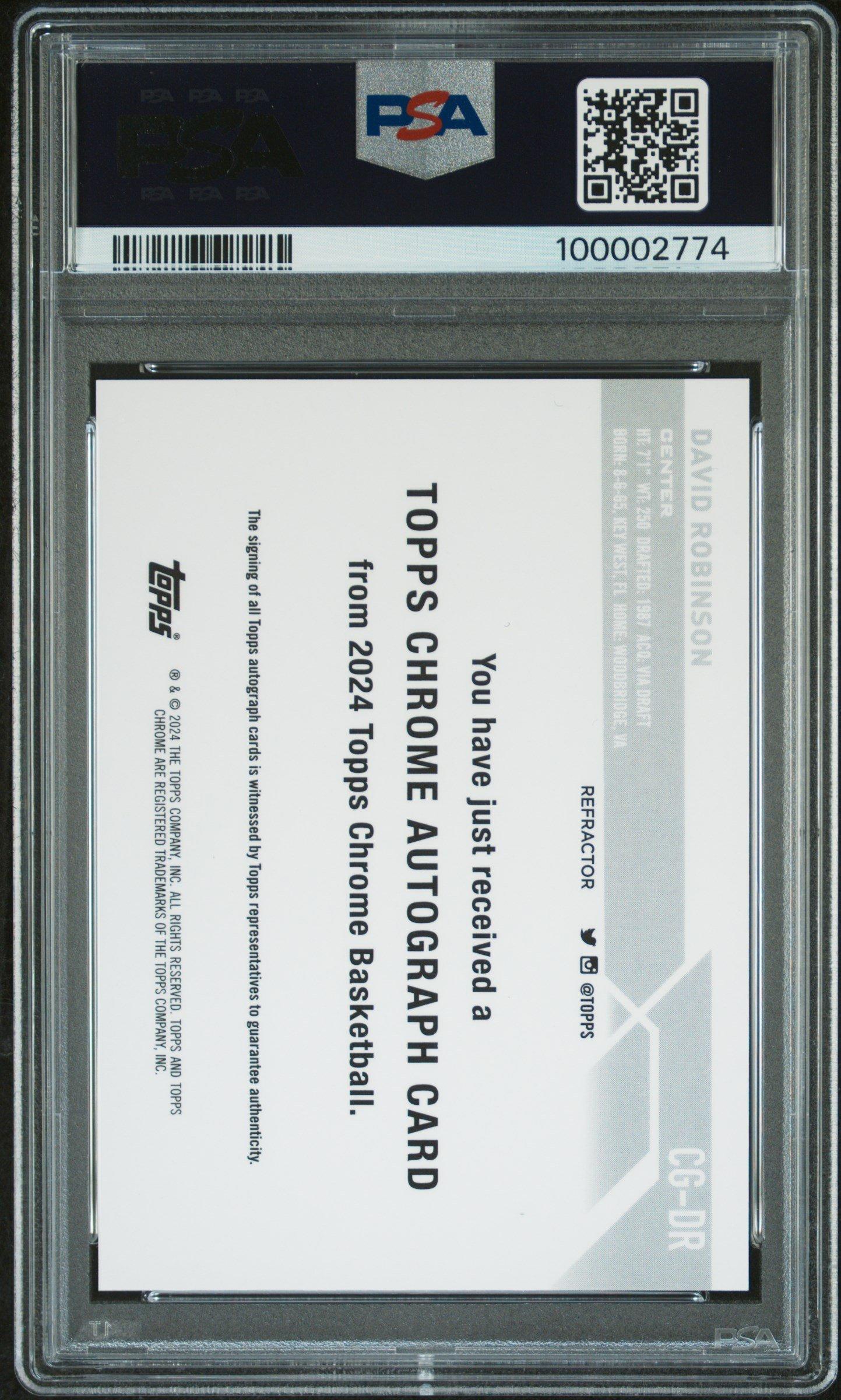 2023 Topps Chrome Topps Chrome Autographs Cgdr David Robinson Refractor PSA 9