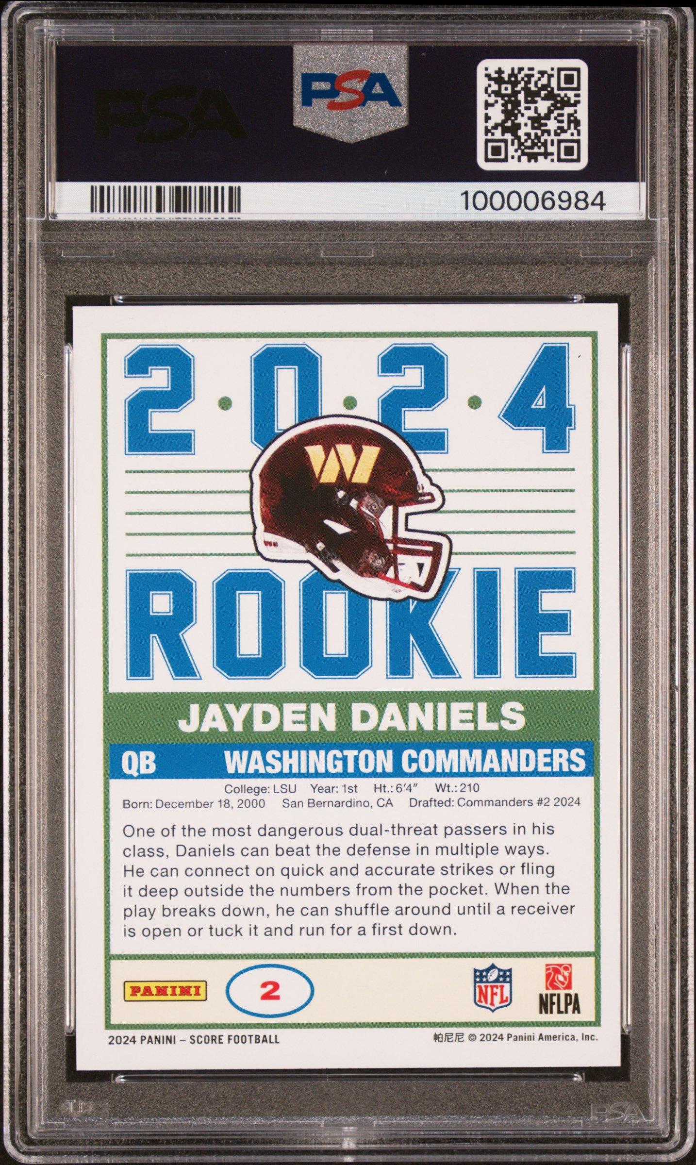 2024 Panini Score 35th Anniversary Rookie 2 Jayden Daniels PSA