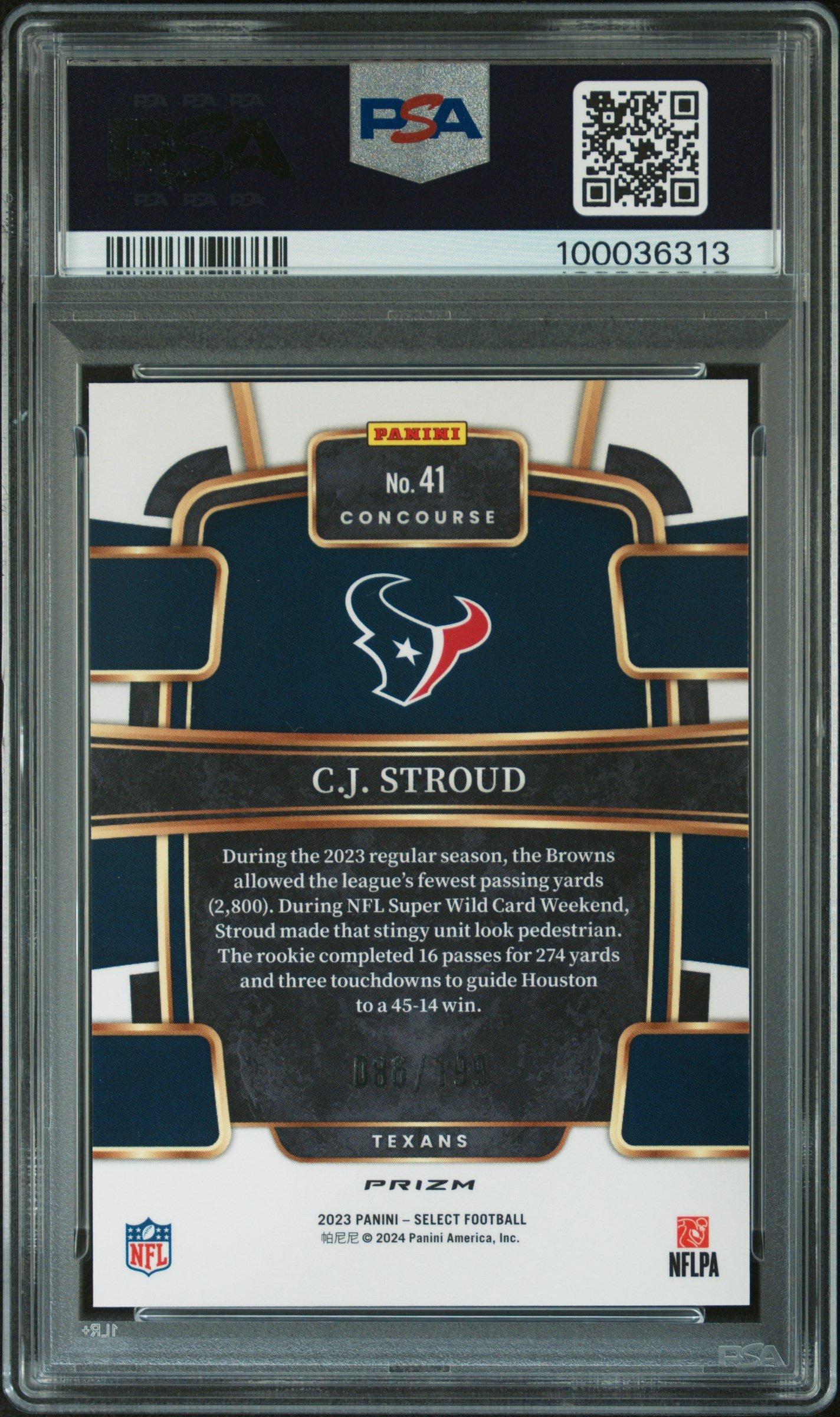 2023 Panini Select 41 Cj Stroud Blue Prizm PSA 10