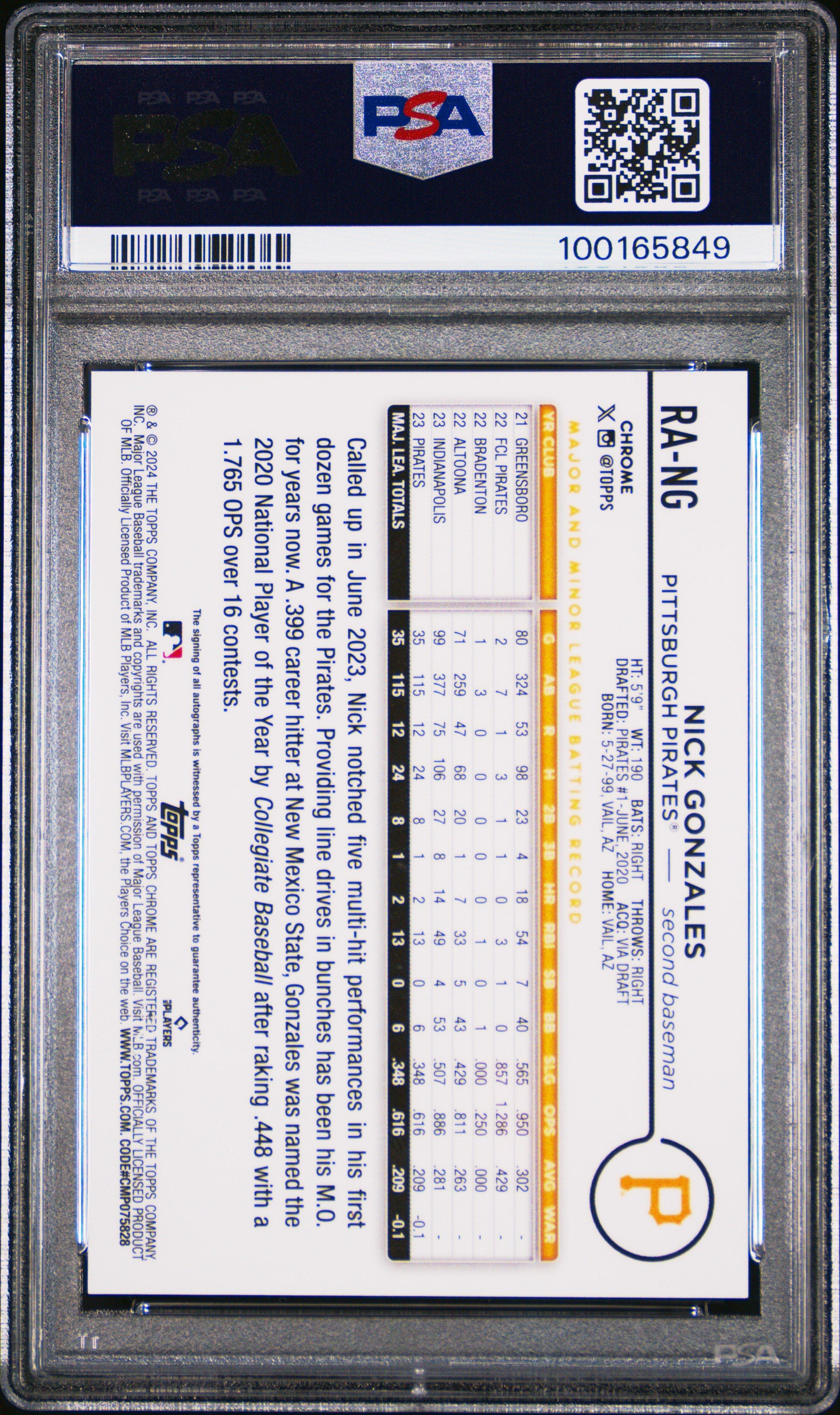 2024 Topps Chrome Rookie Autographs Rang Nick Gonzales PSA 10