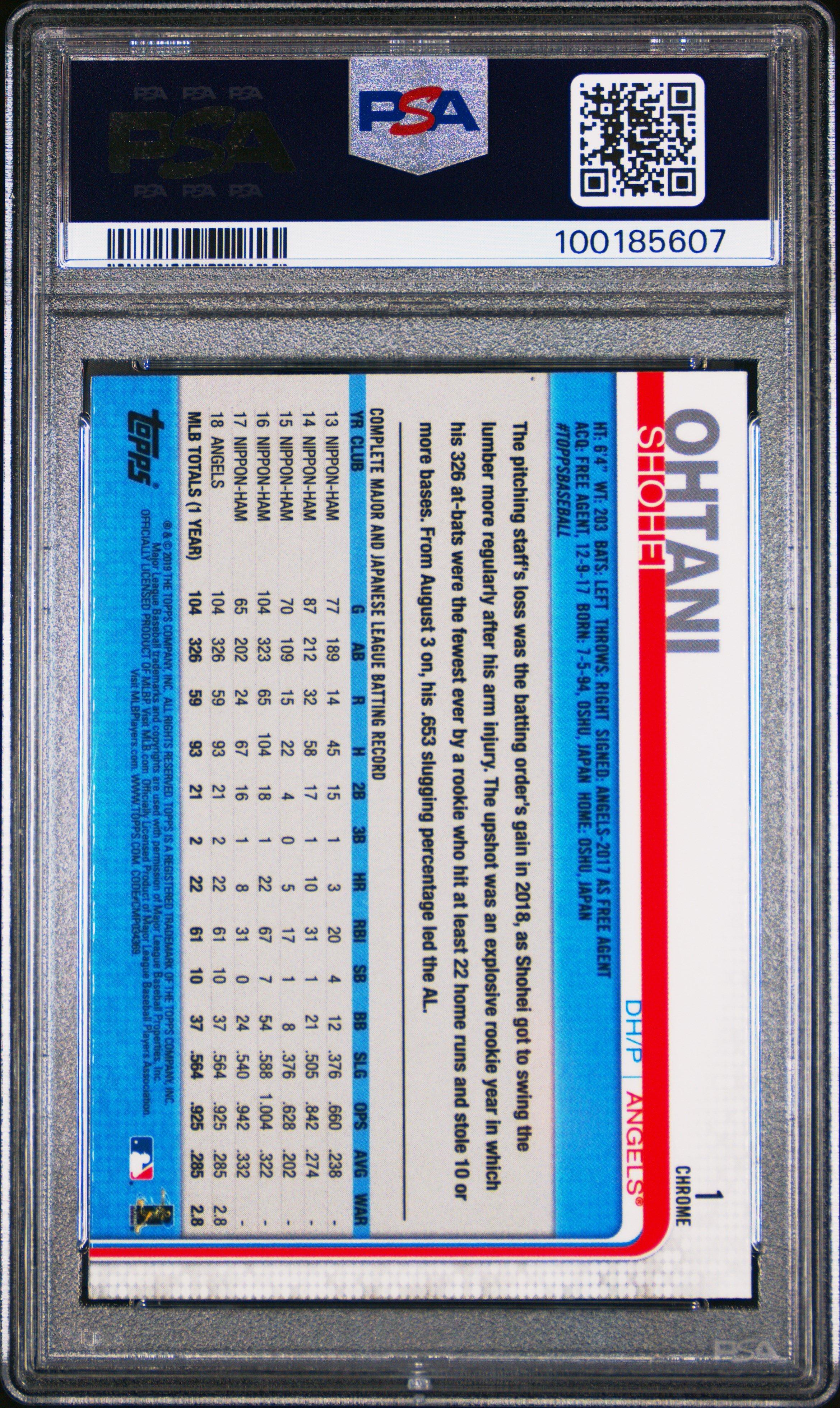 2019 Topps Chrome 1 Shohei Ohtani PSA 10