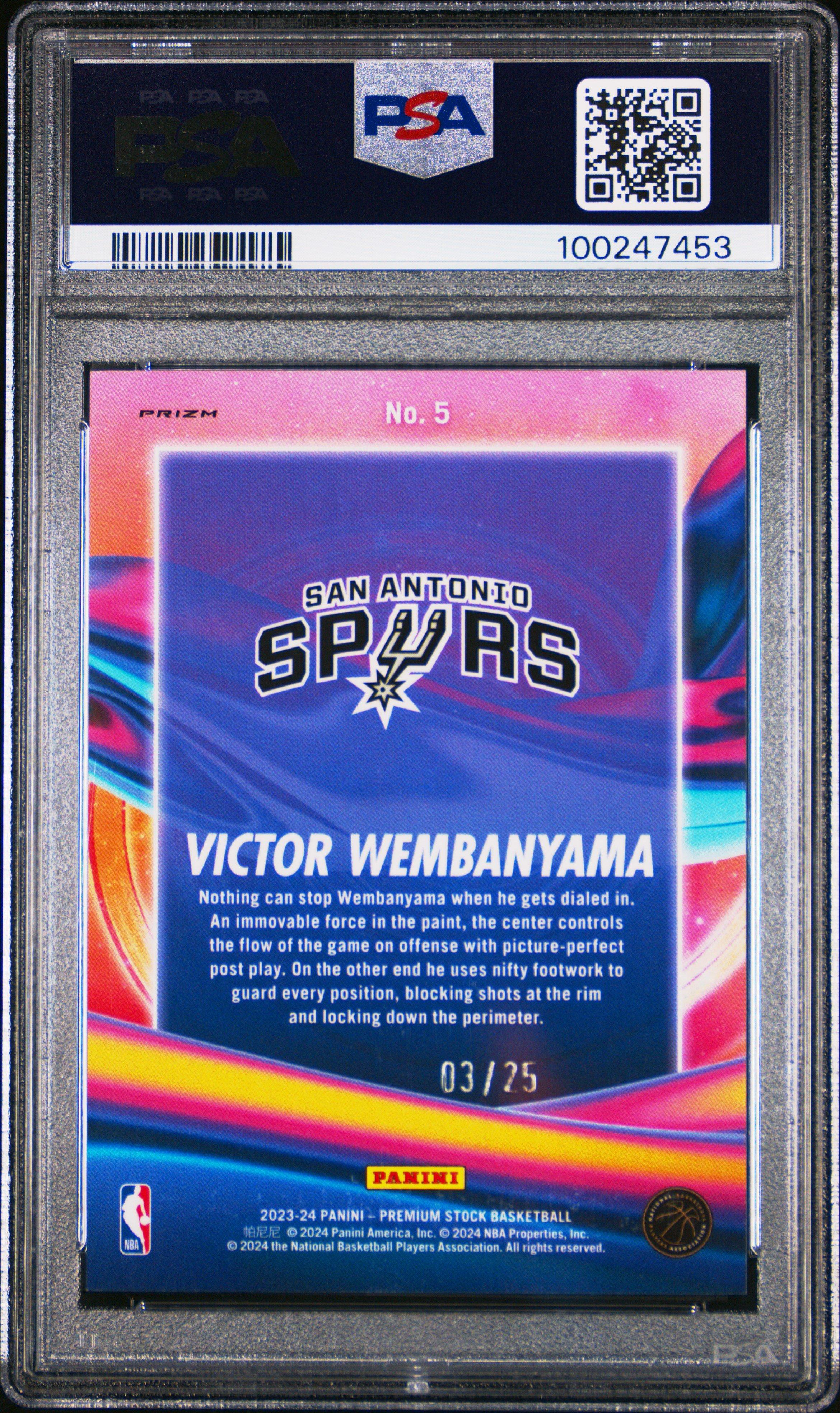 2023 Panini Hoops Premium Stock Anti Gravity 5 Victor Wembanyama Premium Blue Prizm PSA 9