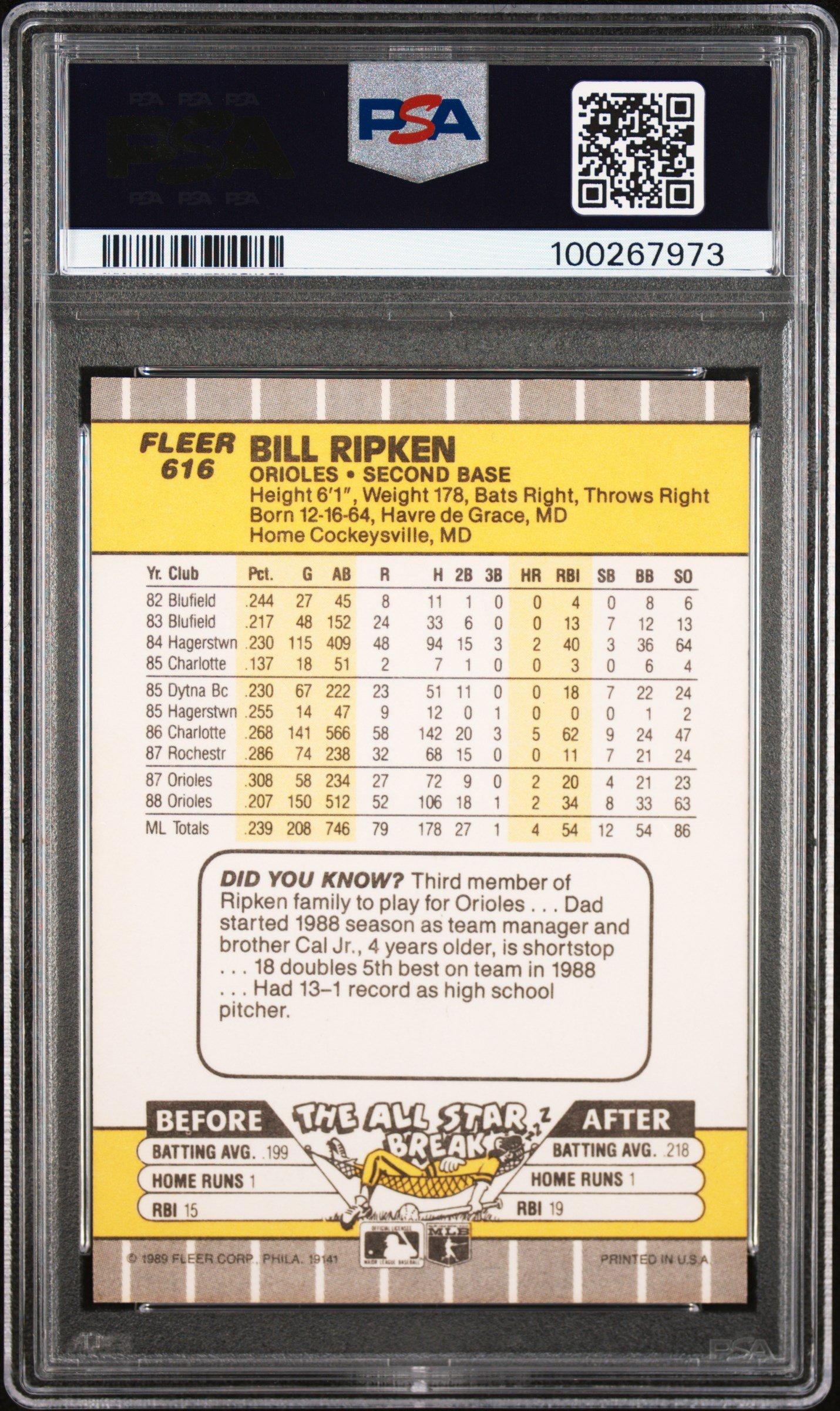 1989 Fleer 616 Bill Ripken Ff Error PSA