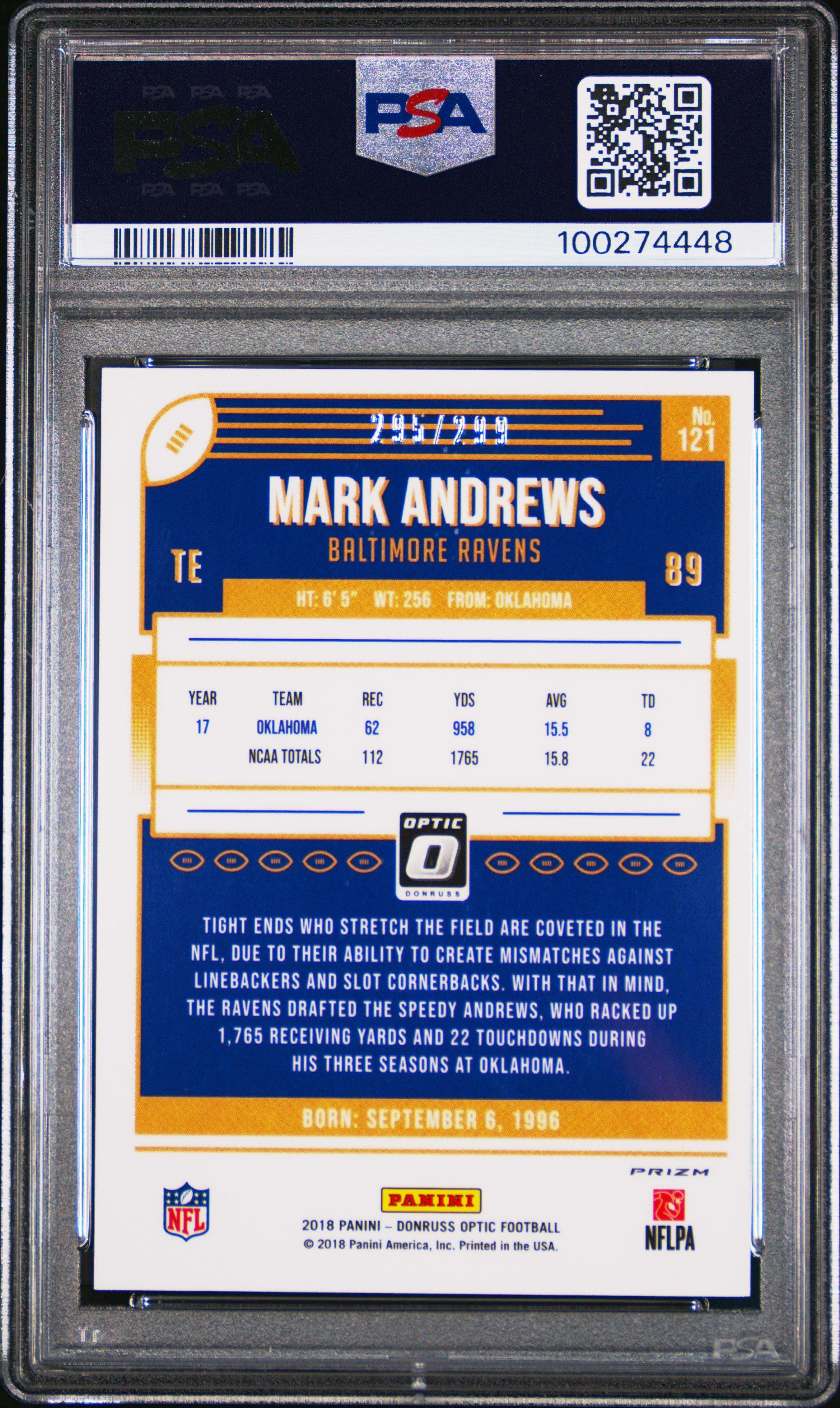 2018 Panini Donruss Optic 121 Mark Andrews Aqua PSA 10