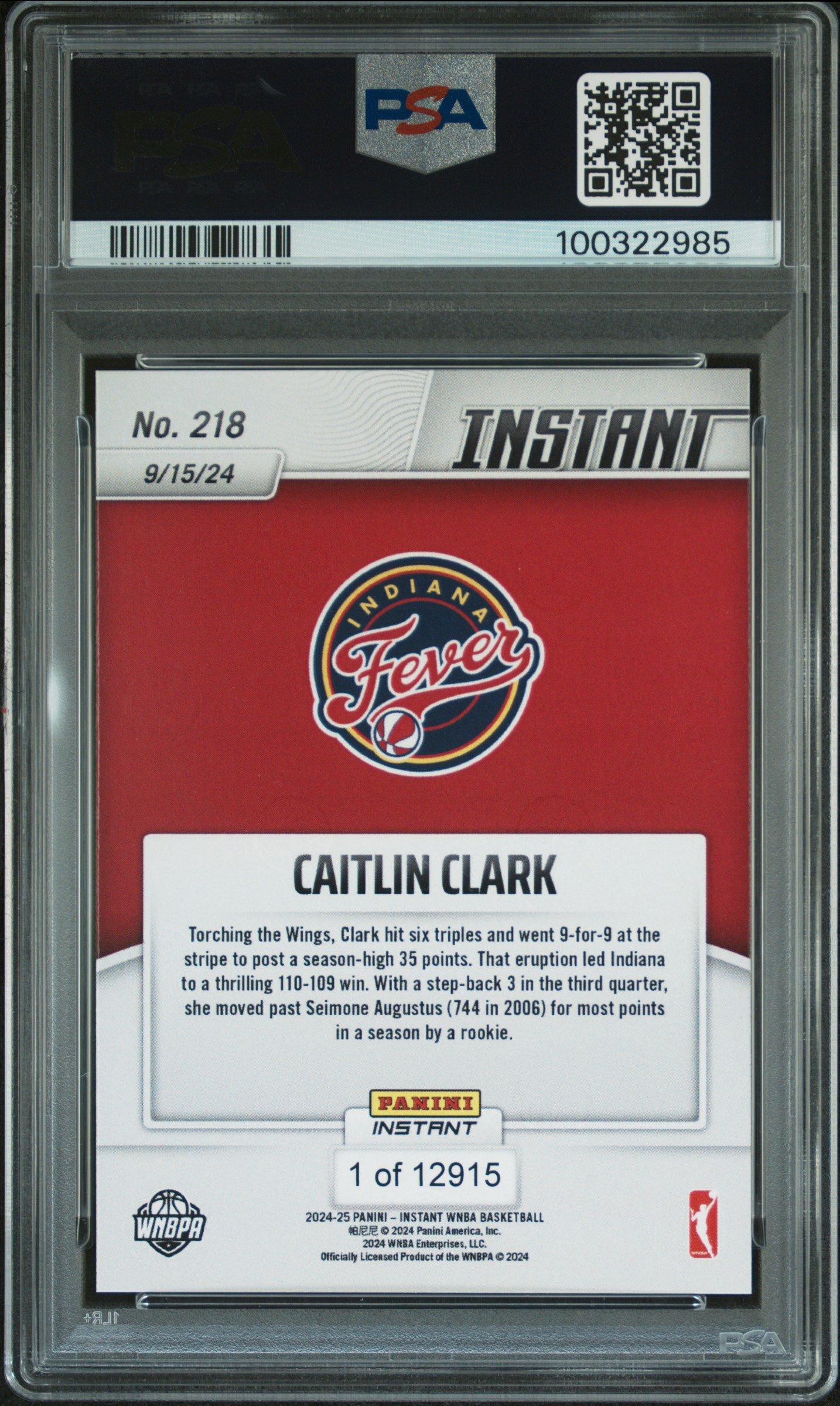 2024 Panini Instant Wnba 218 Caitlin Clark PSA 10
