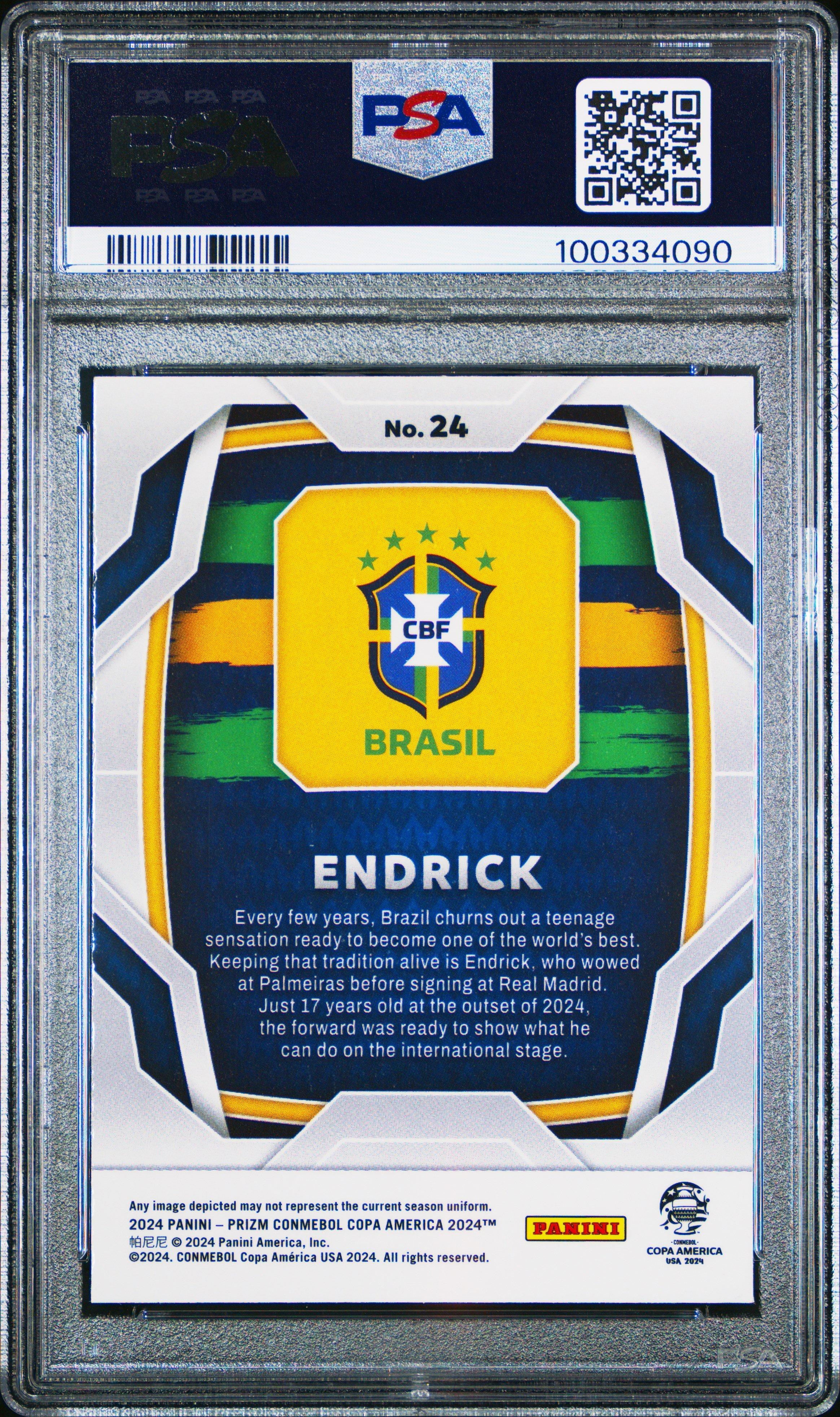 2024 Panini Prizm Conmebol Copa America 24 Endrick PSA 10