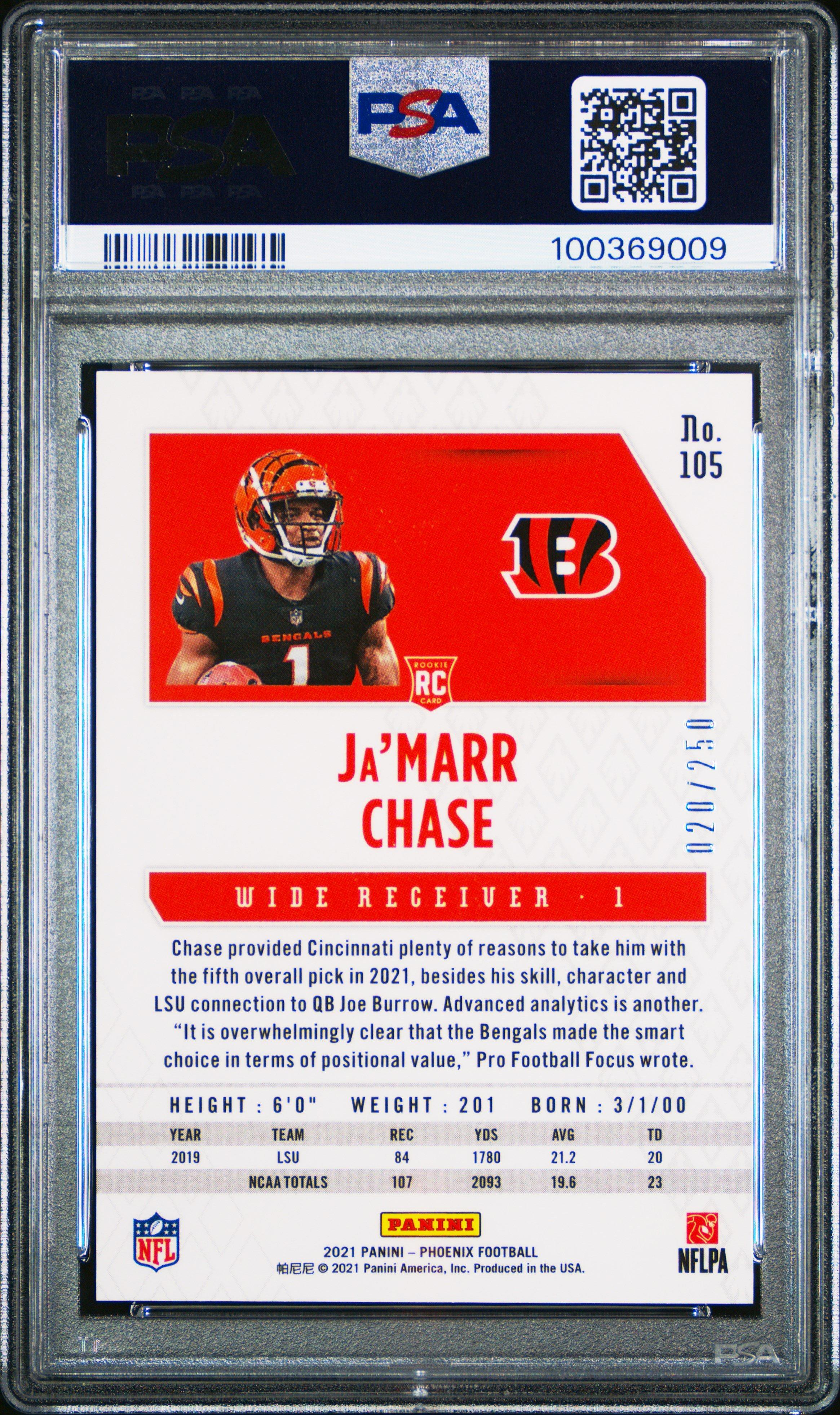 2021 Panini Phoenix 105 Ja'marr Chase Red PSA 10