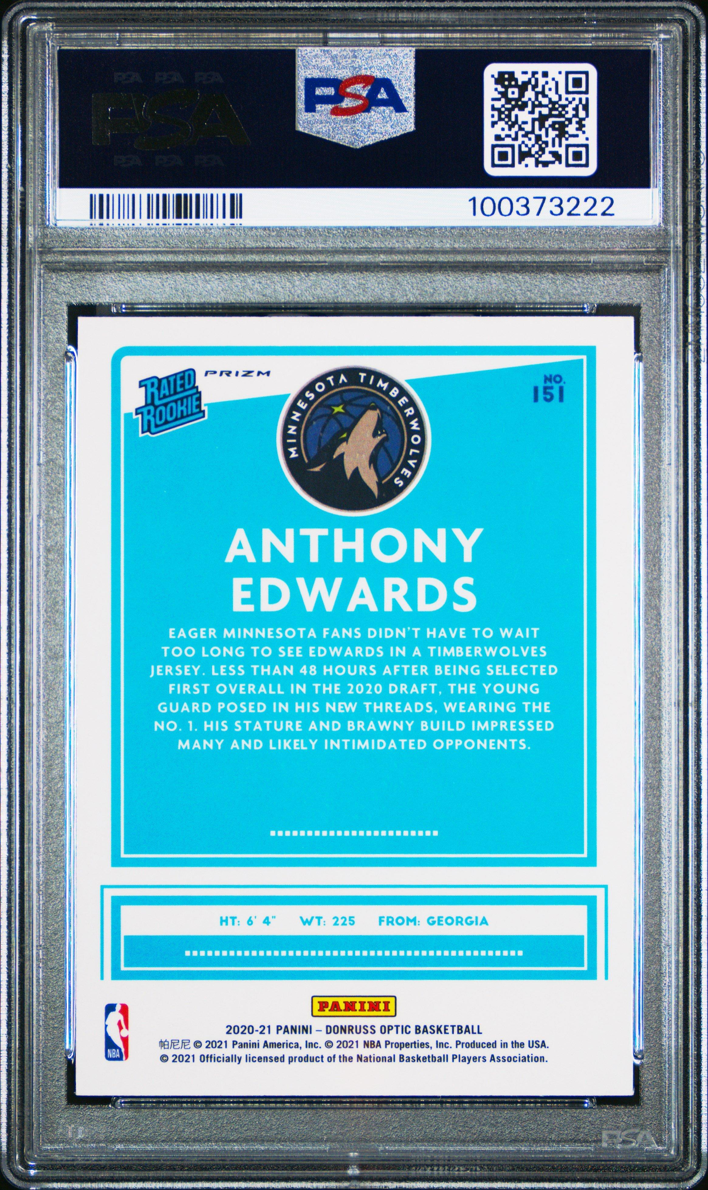 2020 Panini Donruss Optic 151 Anthony Edwards Holo PSA