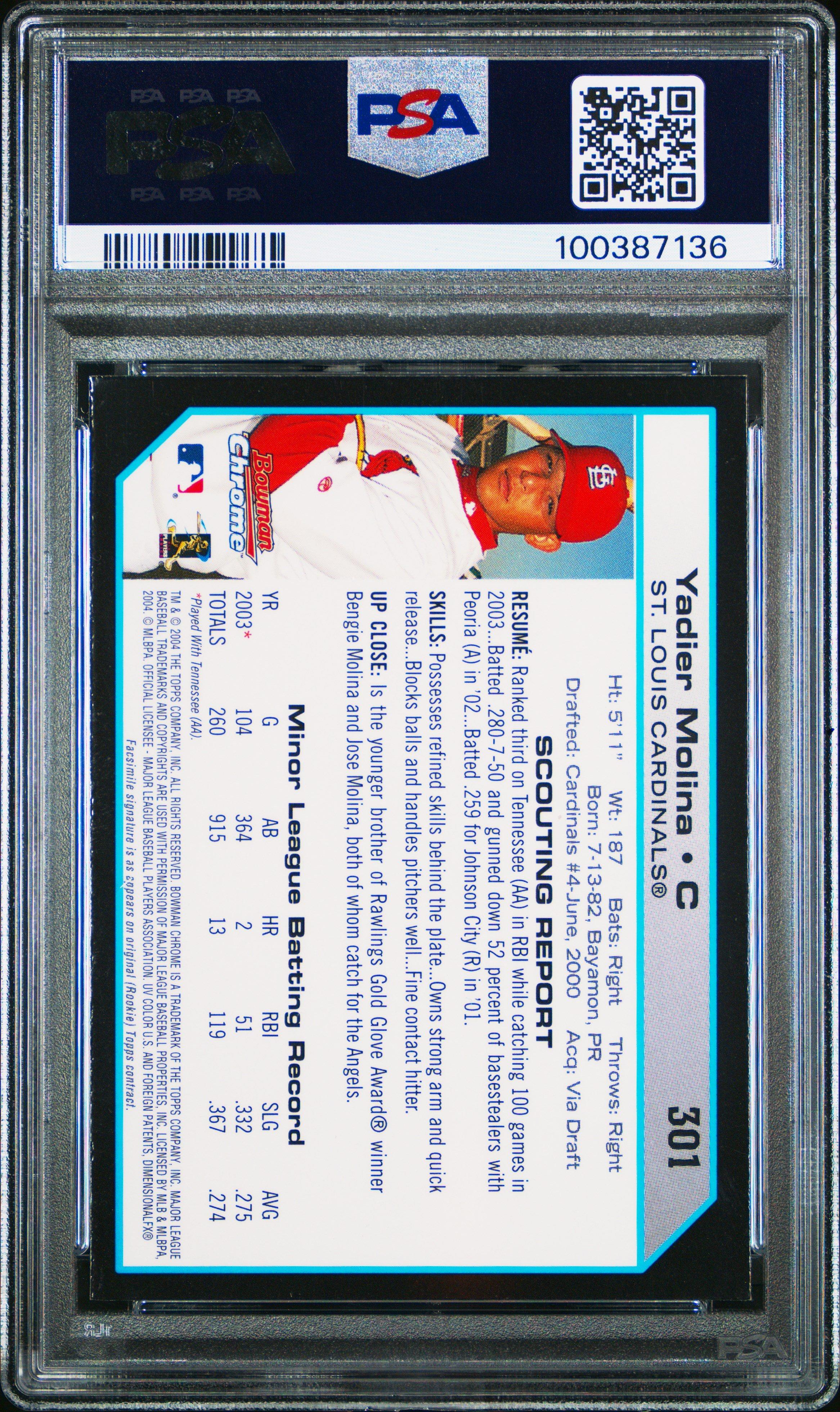 2004 Bowman Chrome 301 Yadier Molina PSA 9