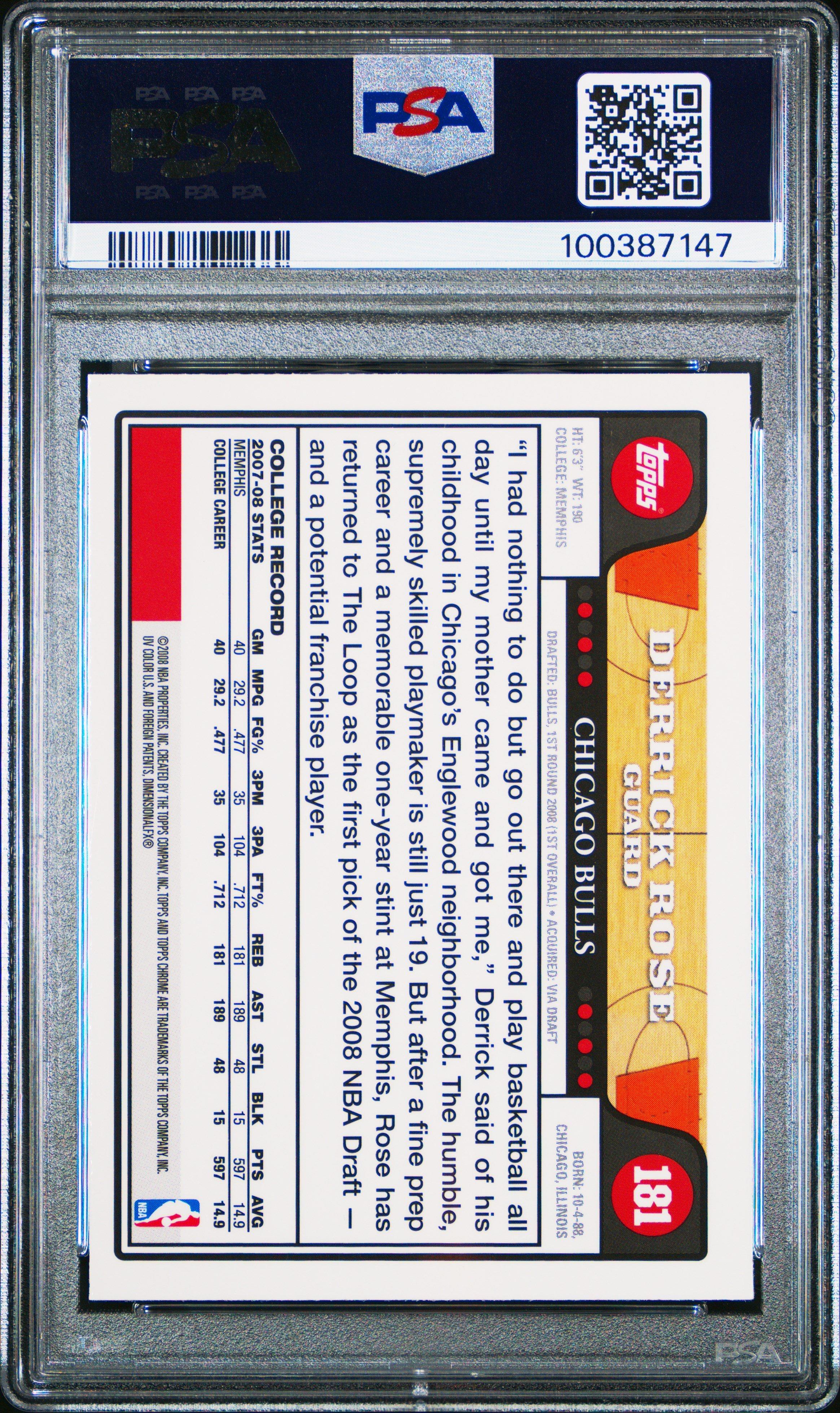 2008 Topps Chrome 181 Derrick Rose PSA
