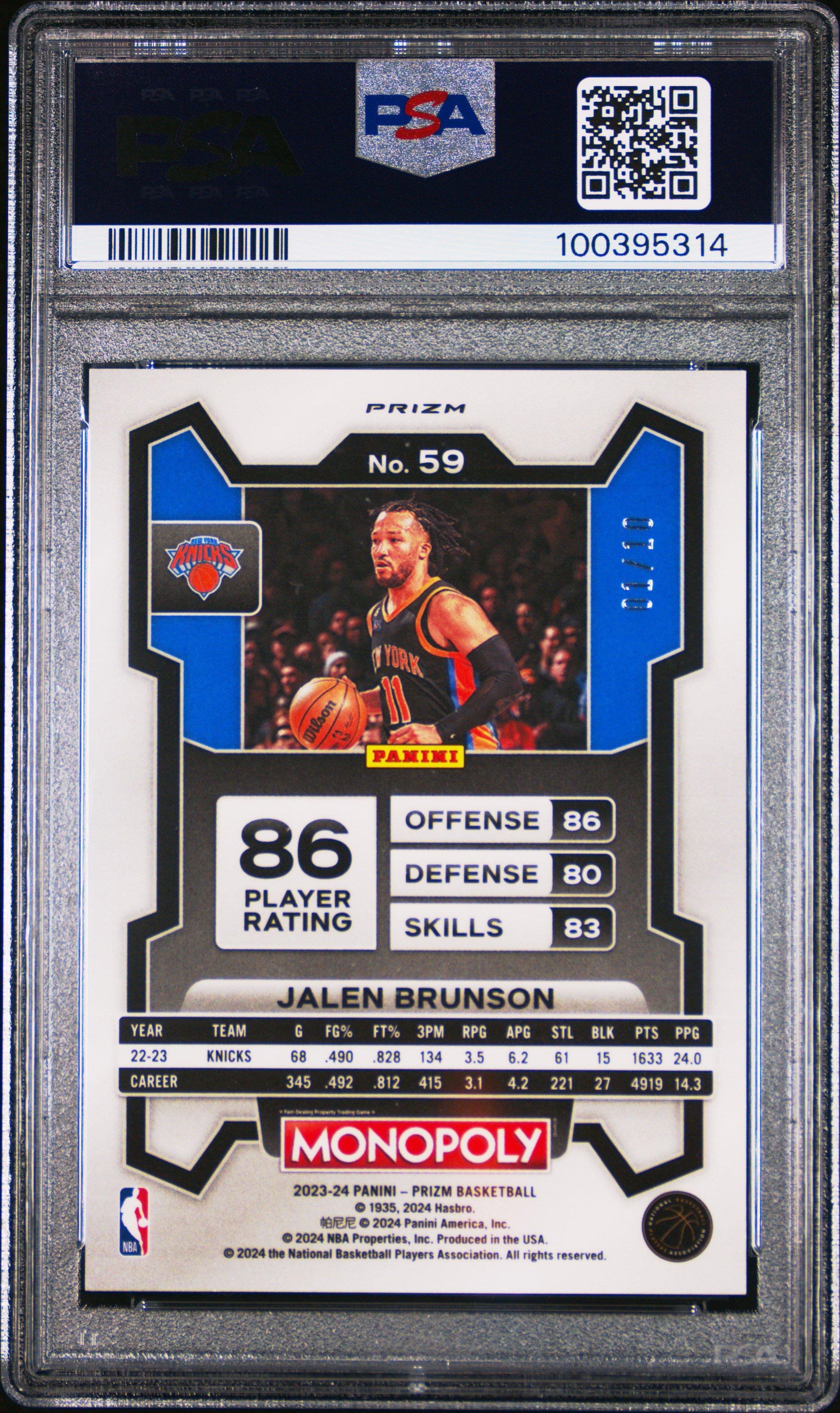 2023 Panini Prizm Monopoly 59 Jalen Brunson Neon Green PSA 9