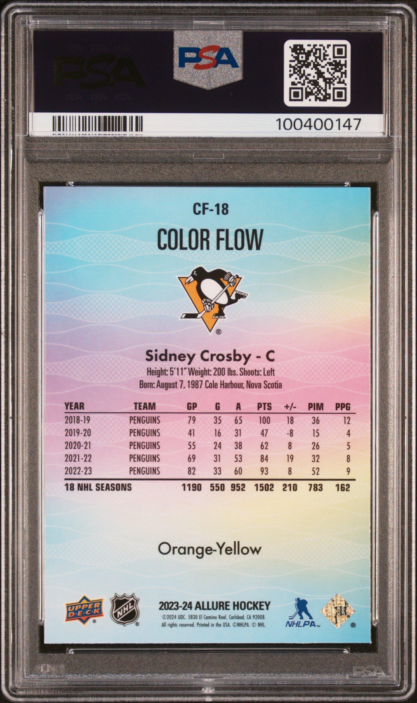2023 Upper Deck Allure Color Flow Cf18 Sidney Crosby Orange-yellow PSA 10