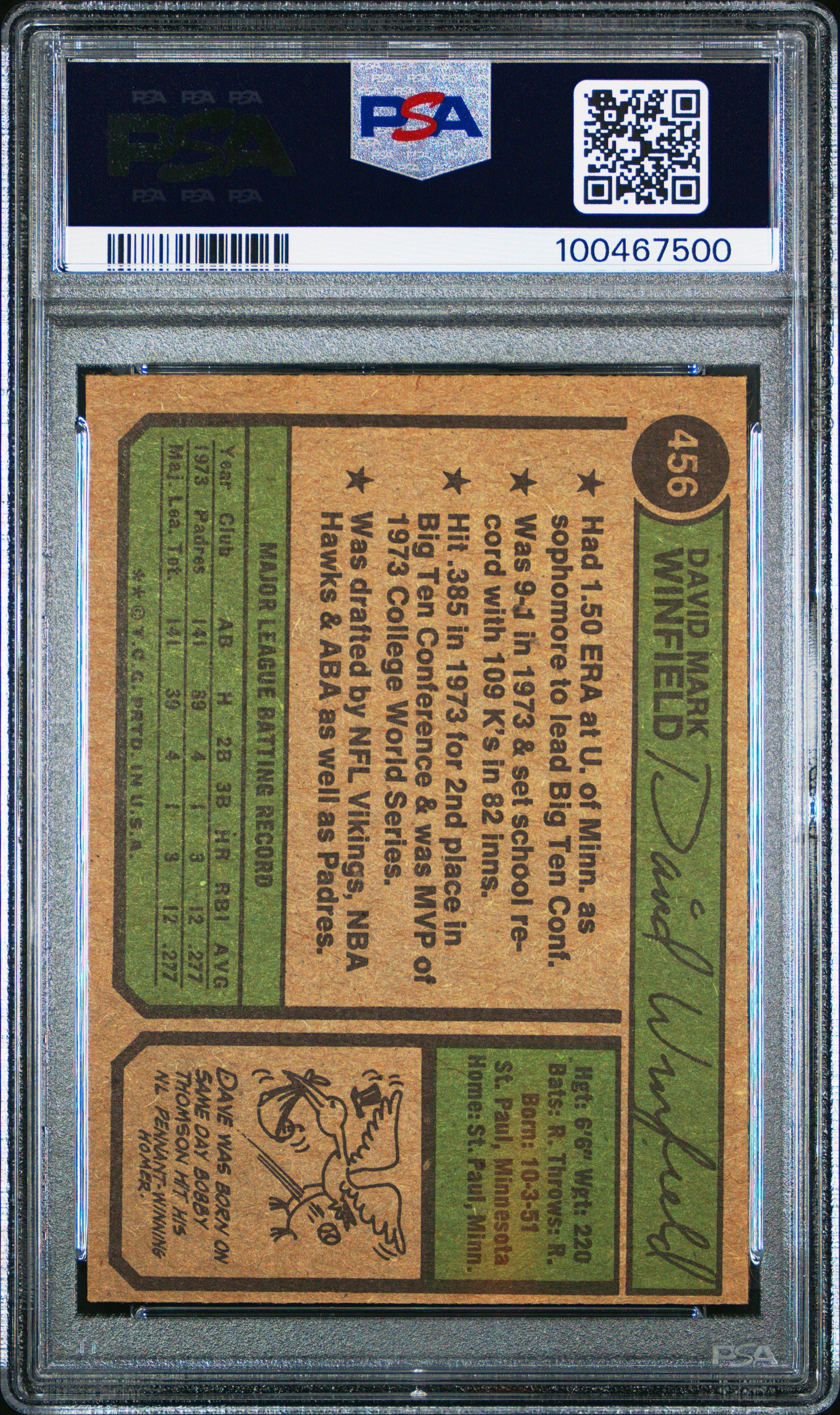 1974 Topps 456 Dave Winfield PSA 8