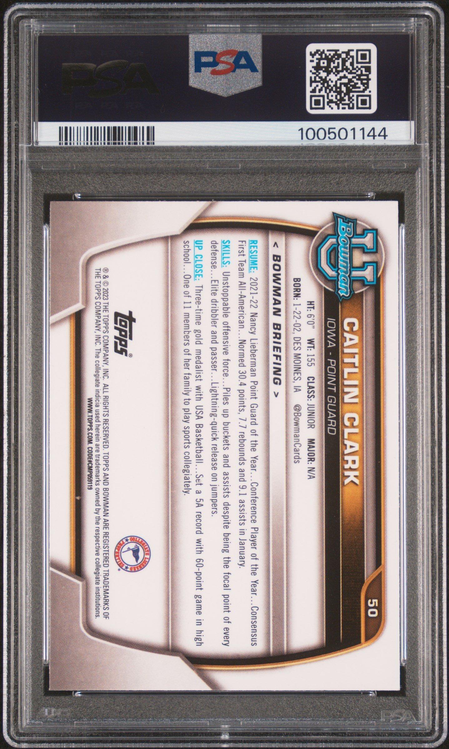 2022 Bowman Chrome University 50 Caitlin Clark PSA