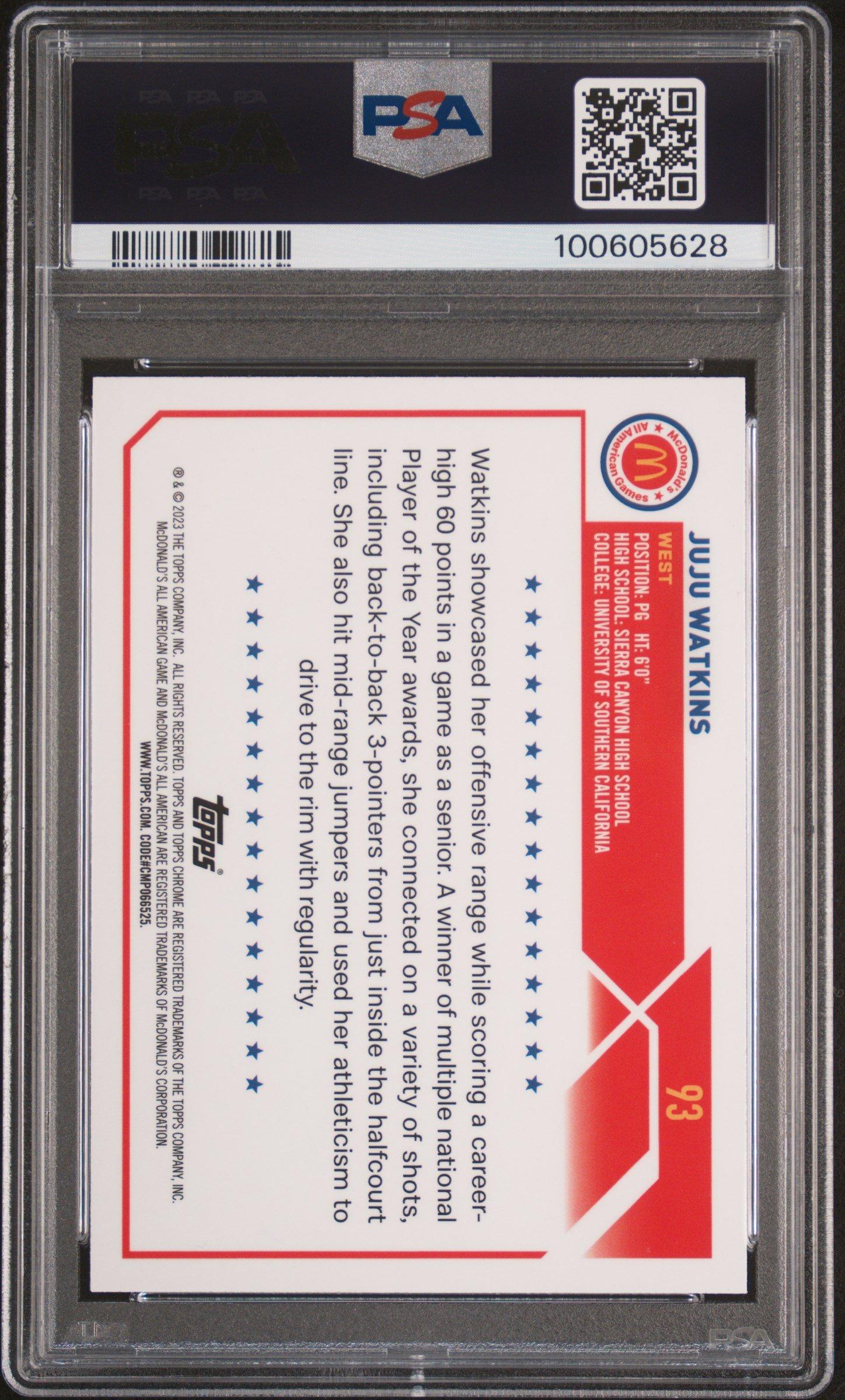 2023 Topps Chrome Mcdonald's All-american 93 Juju Watkins Raywave PSA 9