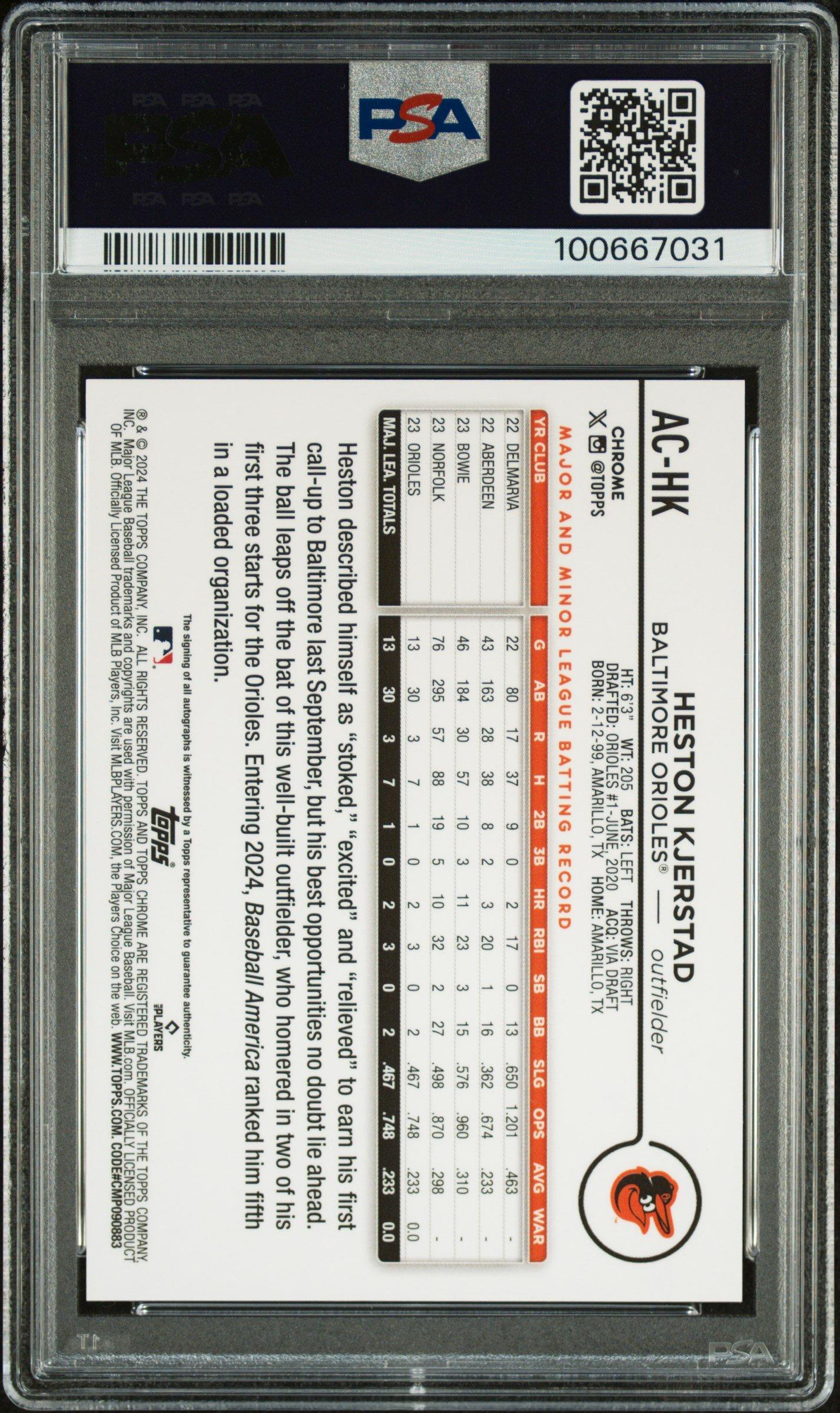 2024 Topps Chrome Update Chrome Baseball Update Series Autographs Achk Heston Kjerstad PSA 10