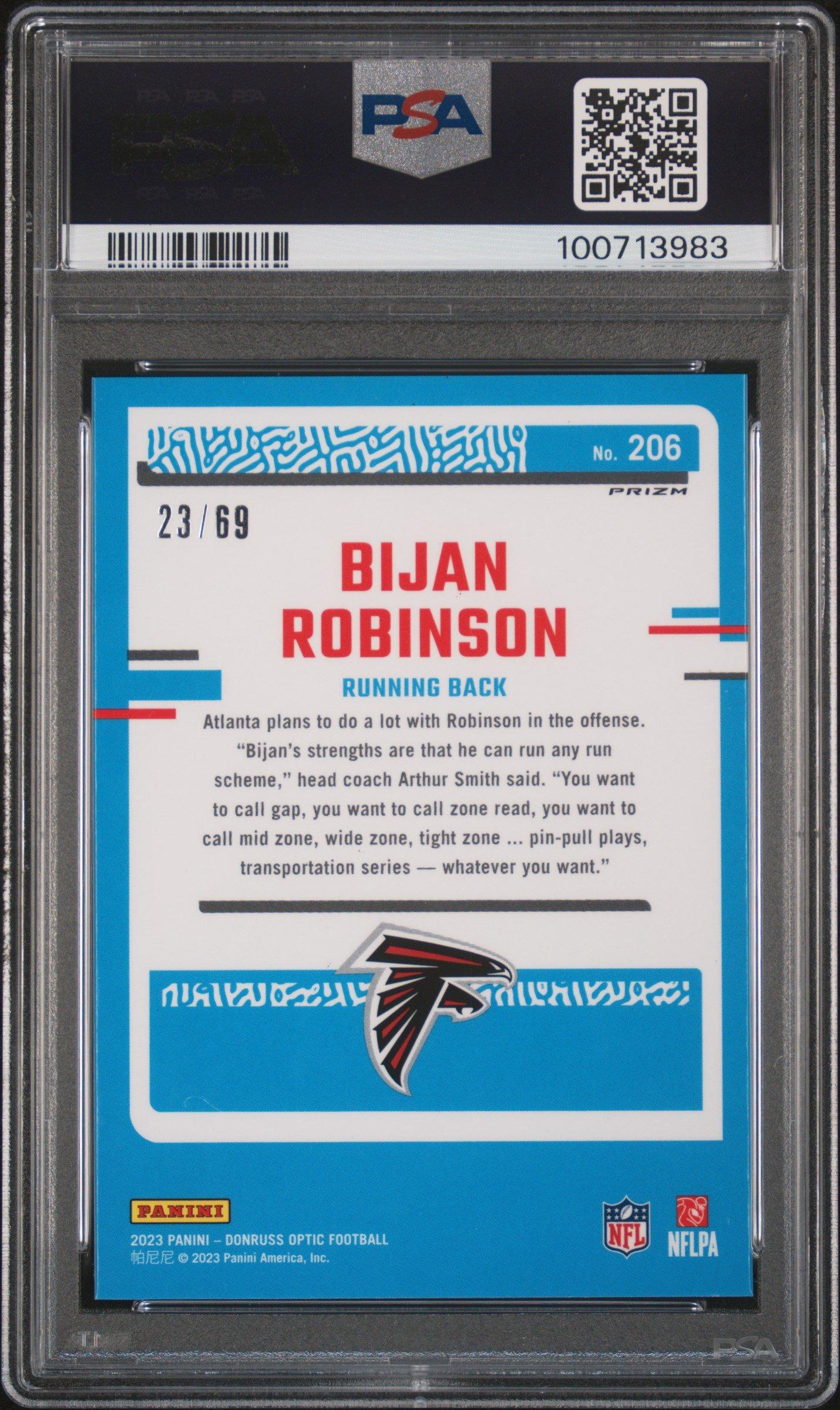 2023 Panini Donruss Optic 206 Bijan Robinson Electricity PSA 9
