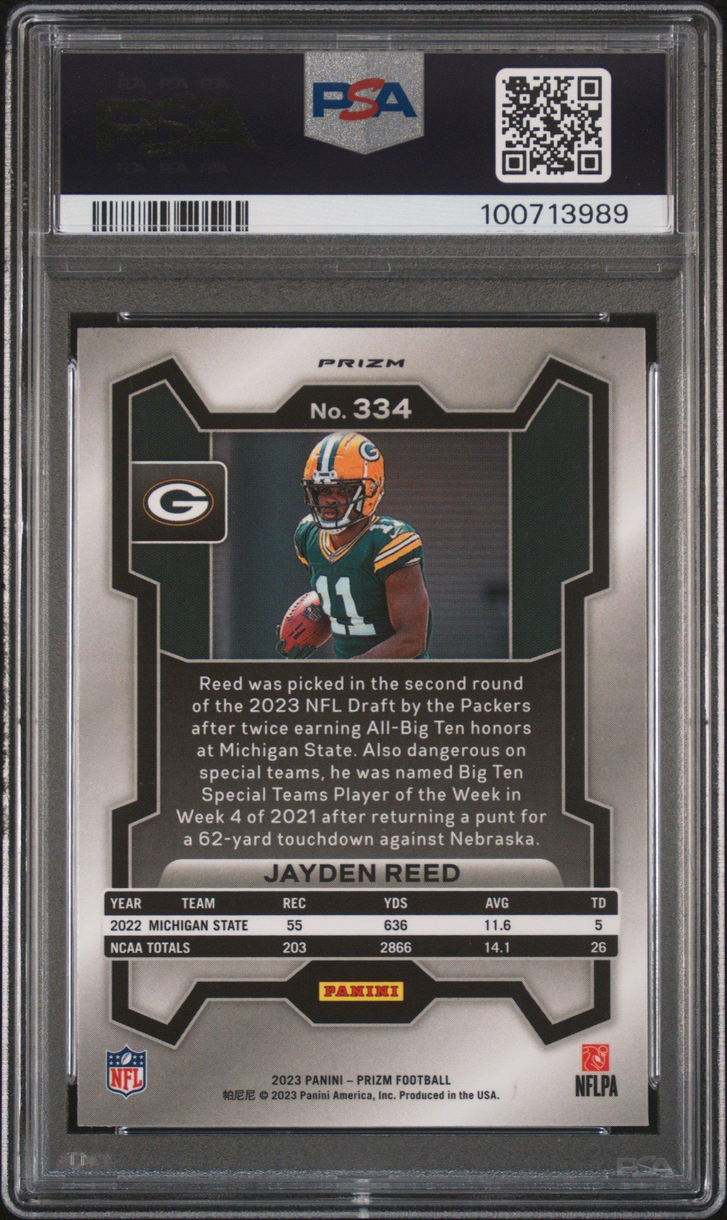 2023 Panini Prizm 334 Jayden Reed Silver Prizm PSA 10