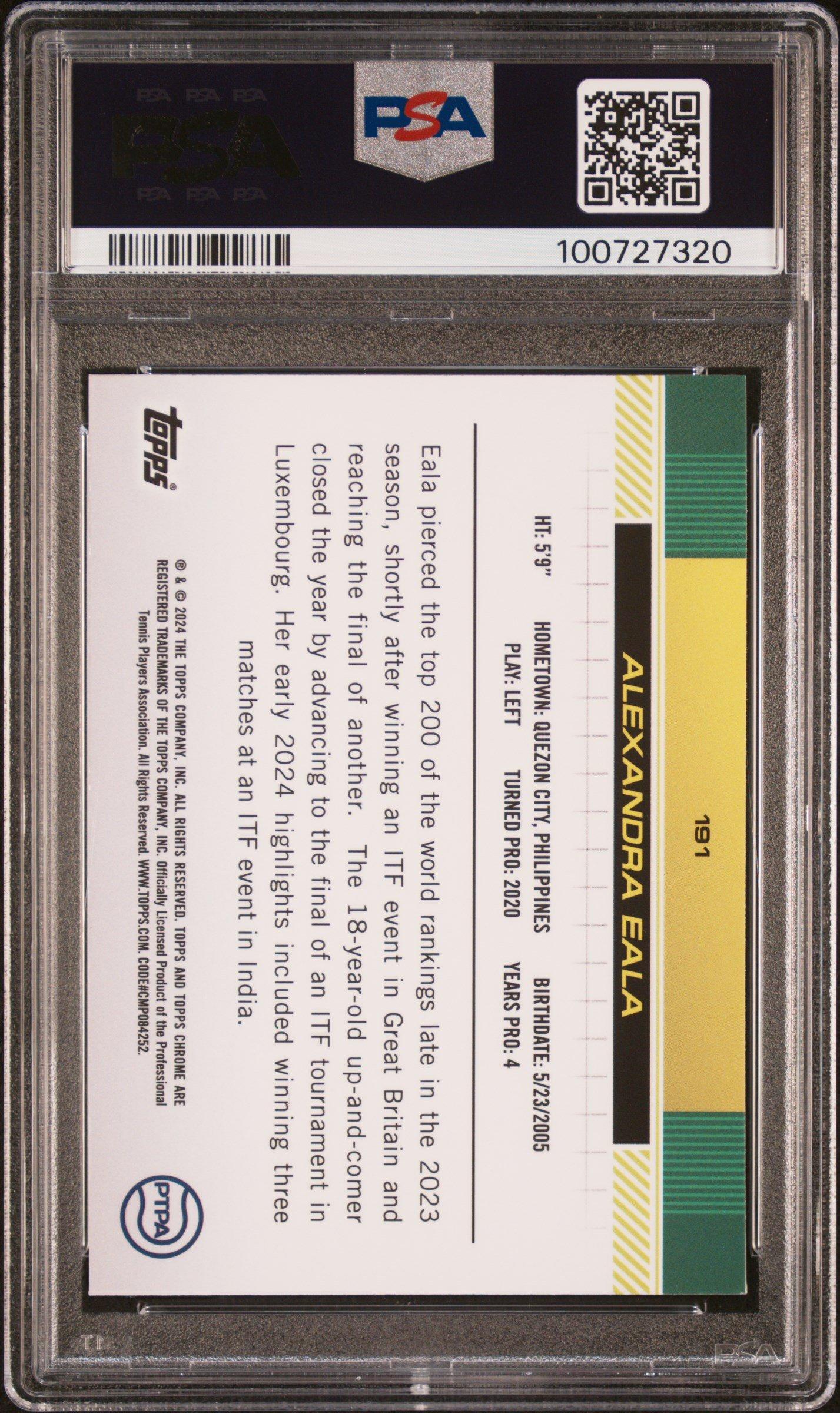 2024 Topps Chrome Sapphire Tennis 191 Alexandra Eala PSA 10