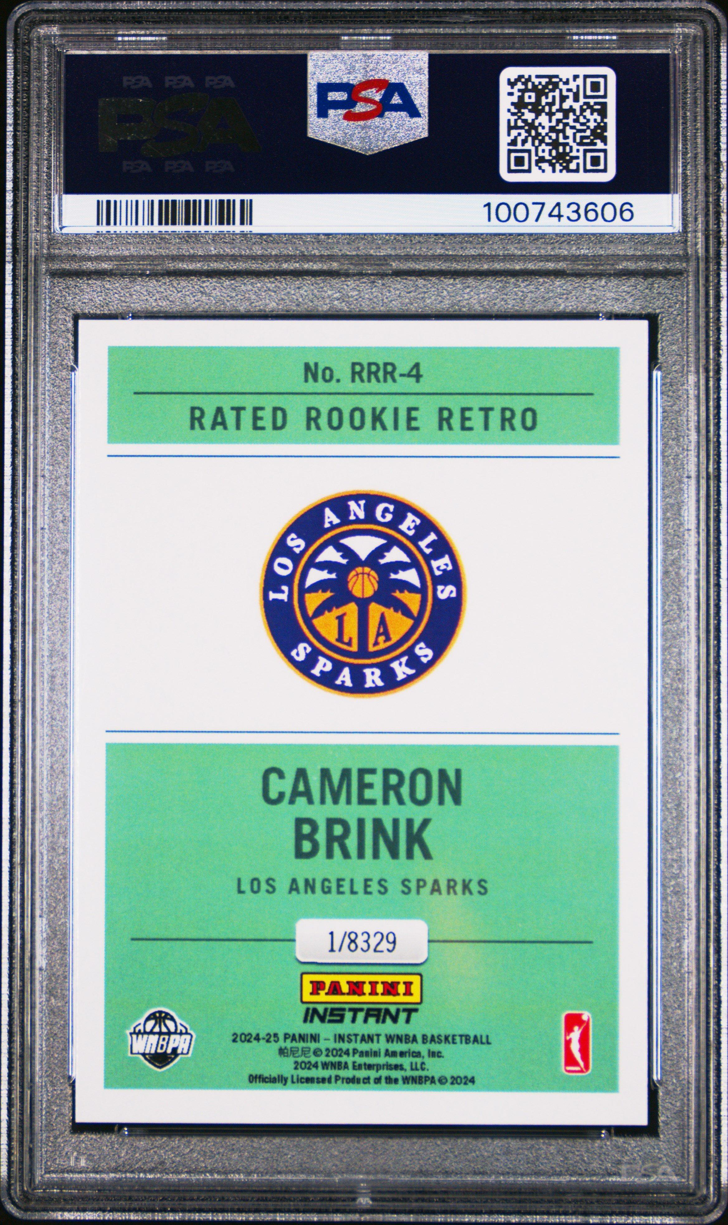 2024 Panini Instant Wnba Rated Rookie Retro Rrr4 Cameron Brink PSA 10