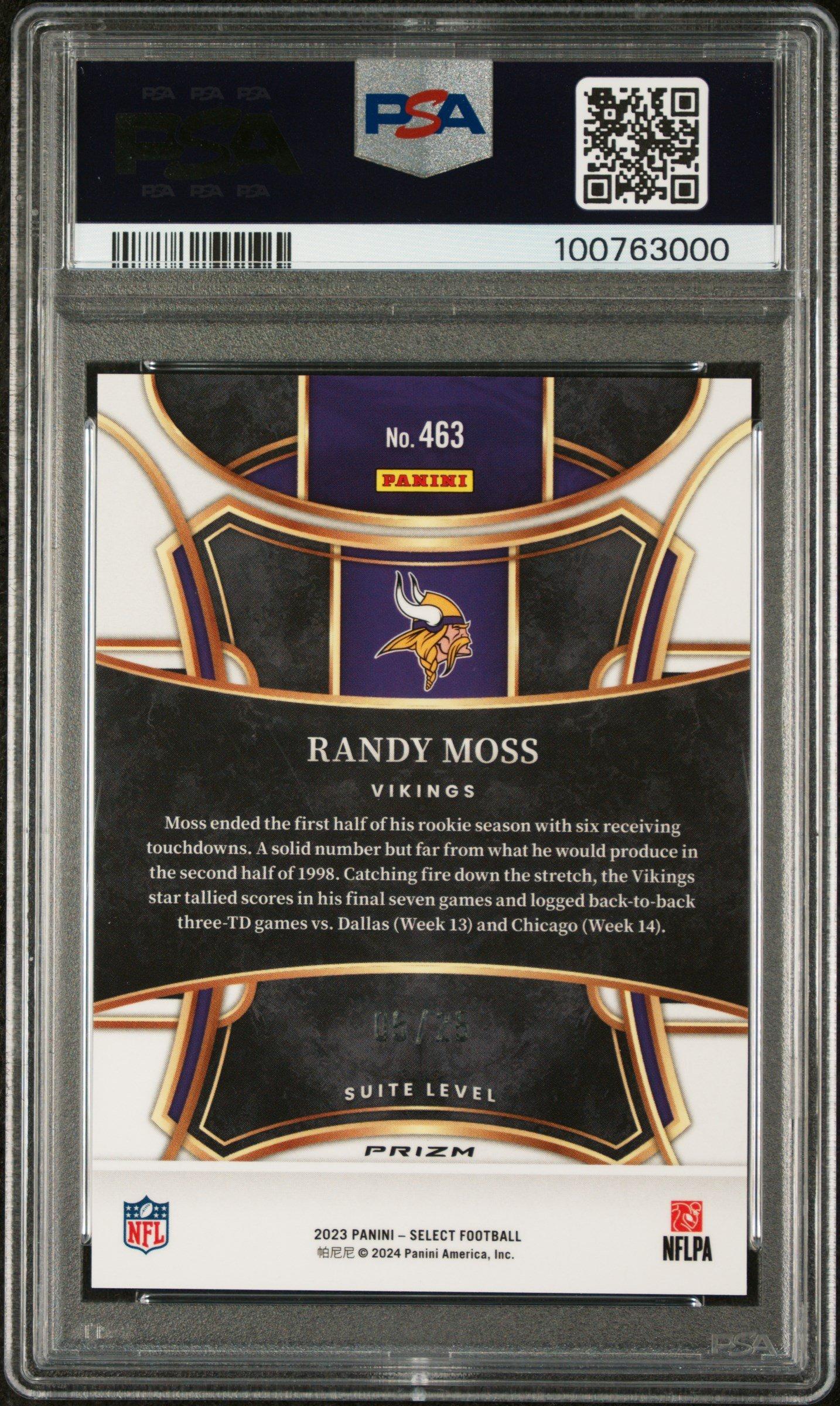2023 Panini Select 463 Randy Moss Tie-dye Prizm PSA 10