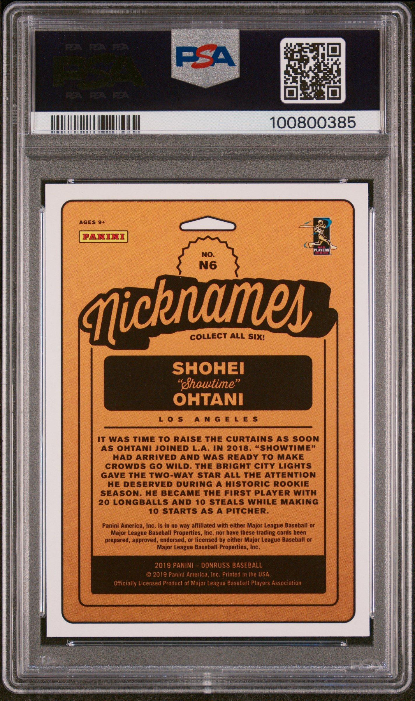 2019 Panini Donruss Nicknames N6 Shohei Ohtani Diamond PSA 10