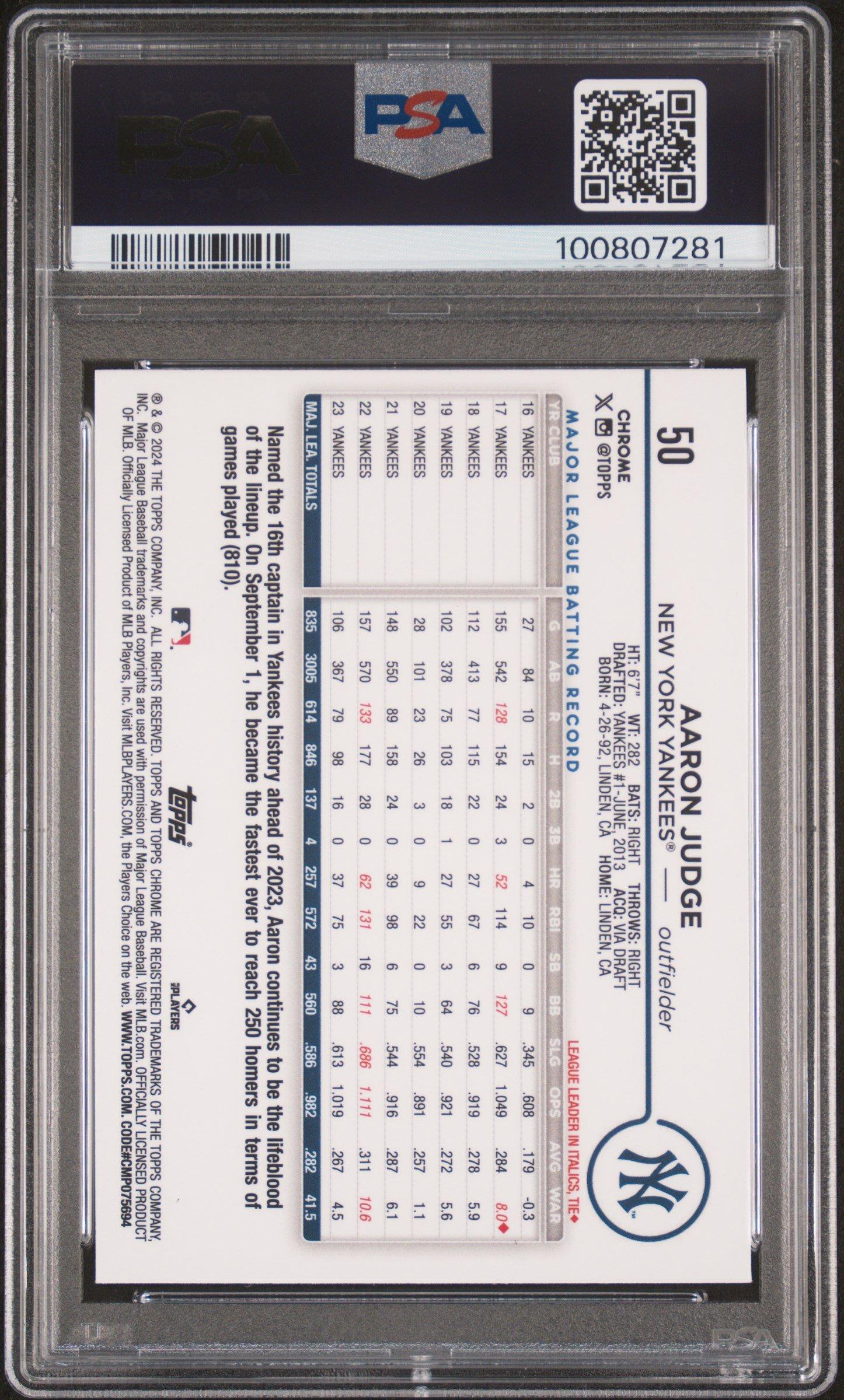 2024 Topps Chrome 50 Aaron Judge Sepia Refractor PSA 9