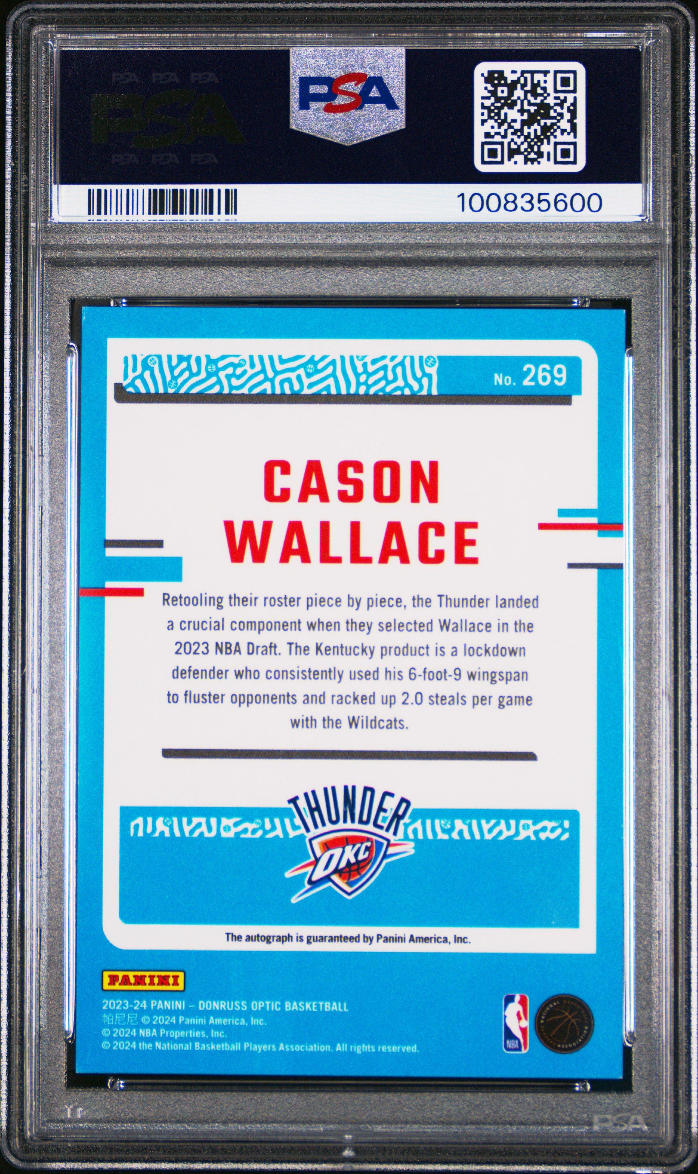 2023 Panini Donruss Optic 269 Cason Wallace Signature PSA 10