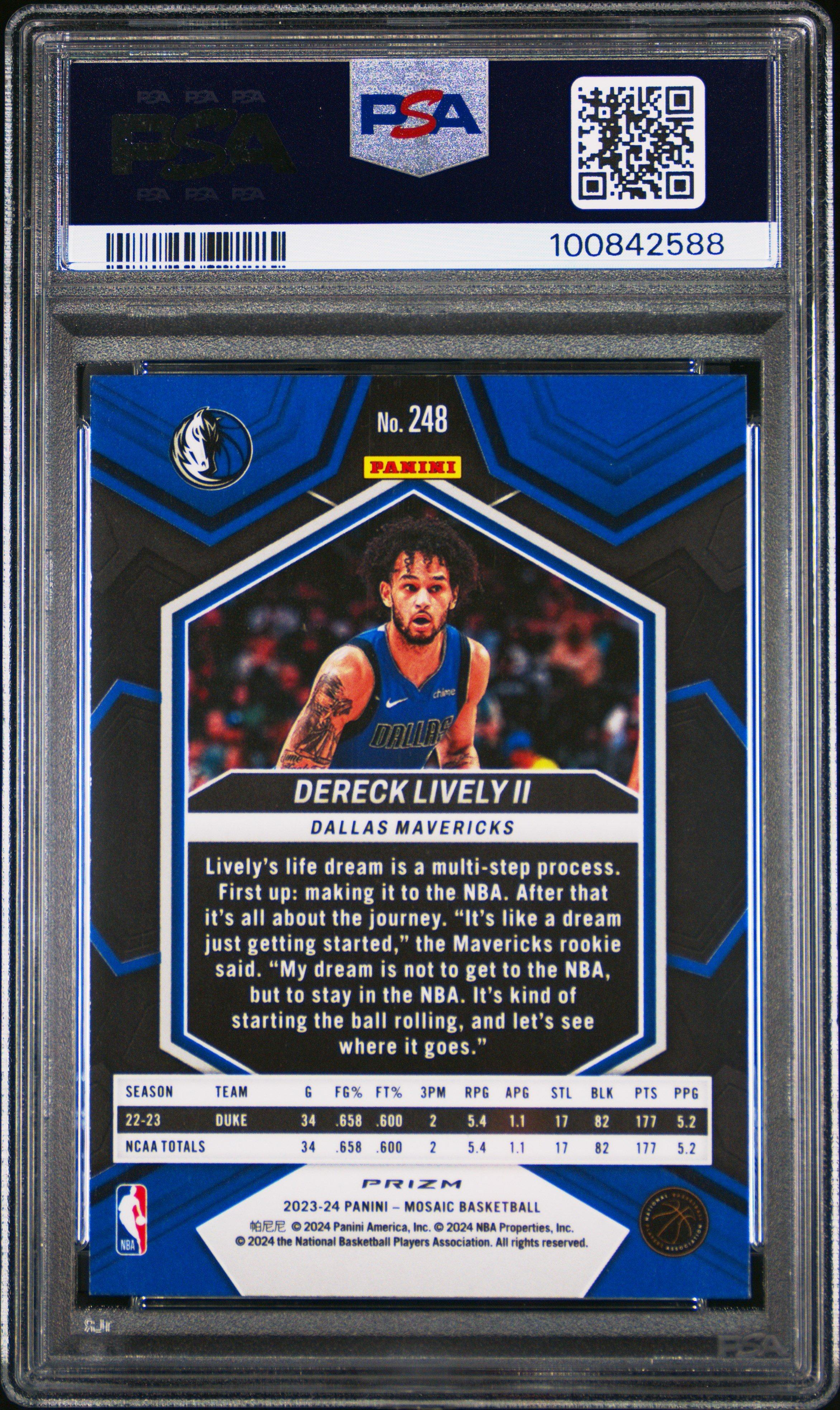 2023 Panini Mosaic 248 Dereck Lively Ii Genesis PSA 9