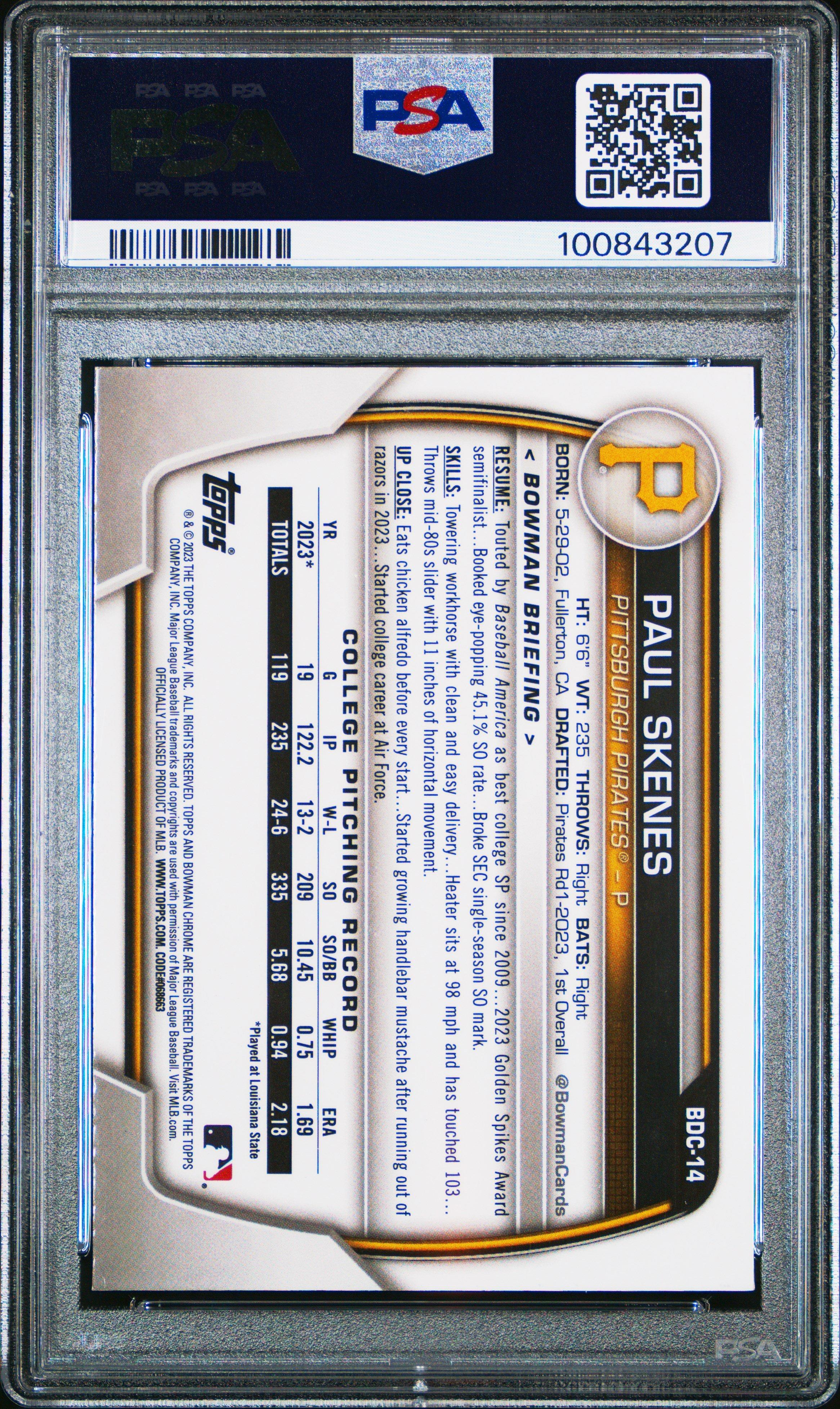 2023 Bowman Draft Bdc14 Paul Skenes Chrome- Refractor PSA