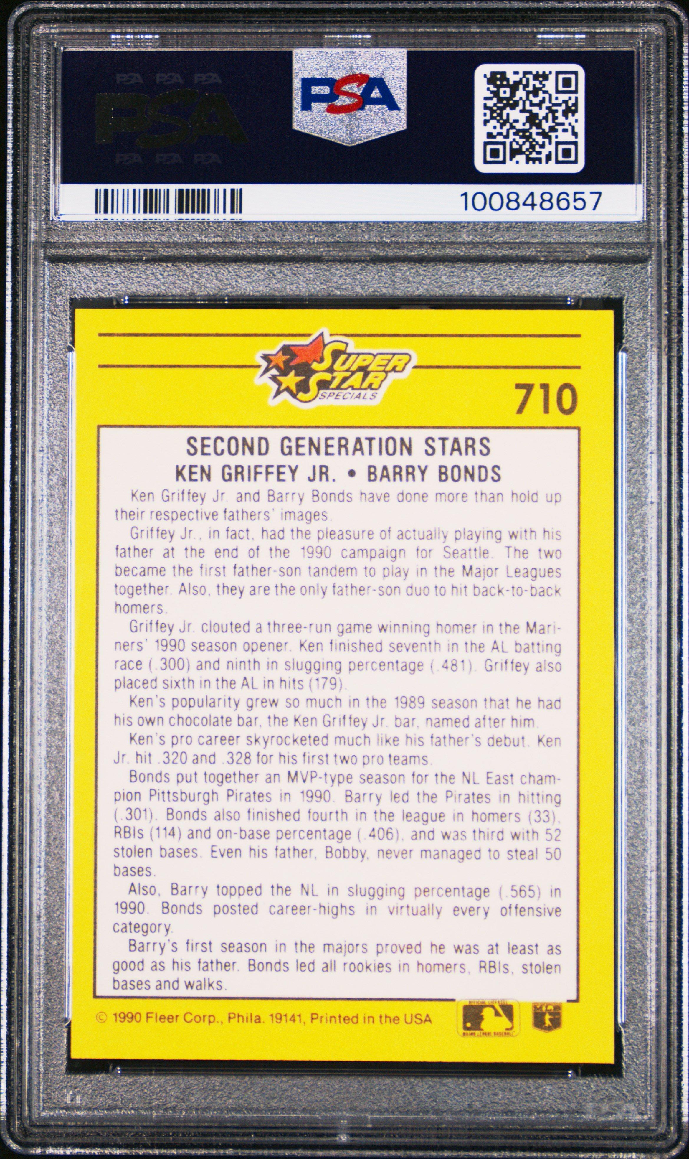 1991 Fleer 710 Barry Bonds/ken Griffey Jr. PSA 10 Graded Card