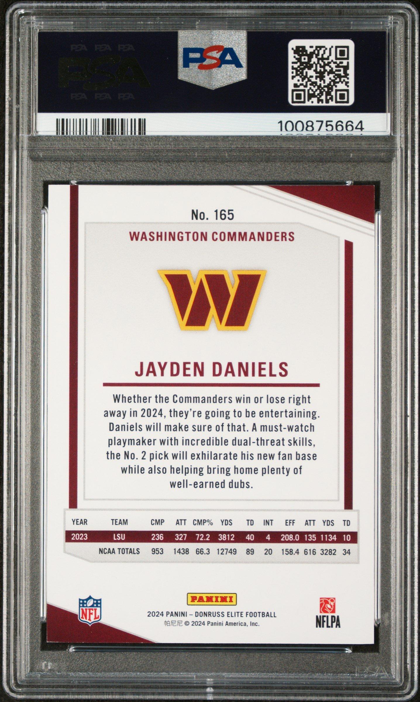 2024 Panini Donruss Elite 165 Jayden Daniels Status Sparkle PSA 9