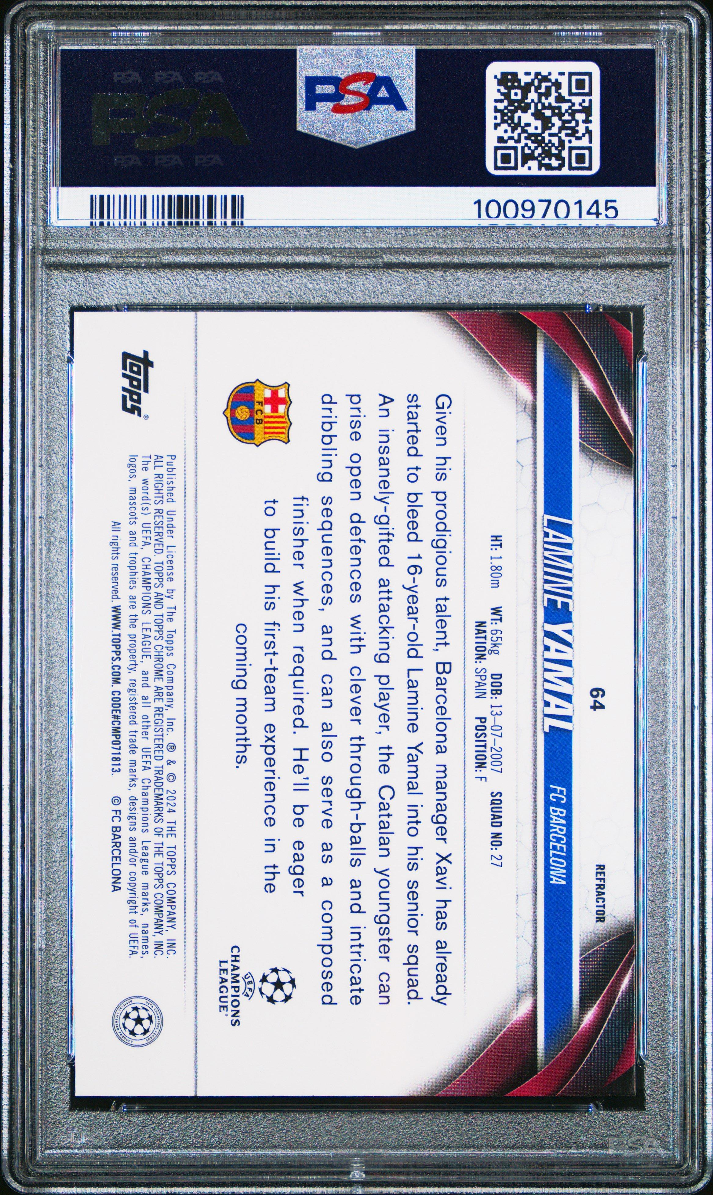 2023-24 Topps Chrome Uefa Club Competitions 64 Lamine Yamal Refractor PSA