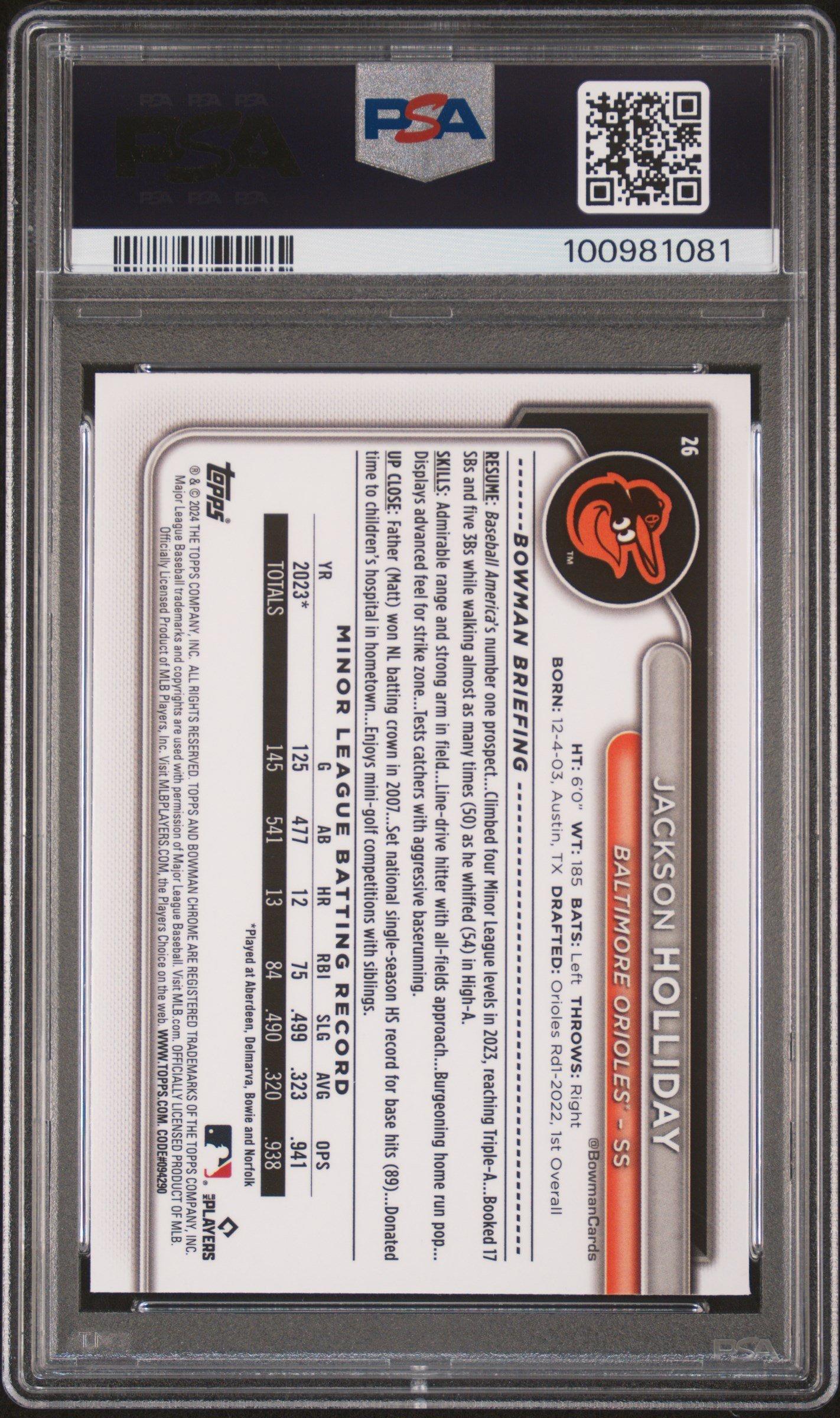 2024 Bowman Chrome Mega Box 26 Jackson Holliday PSA 10