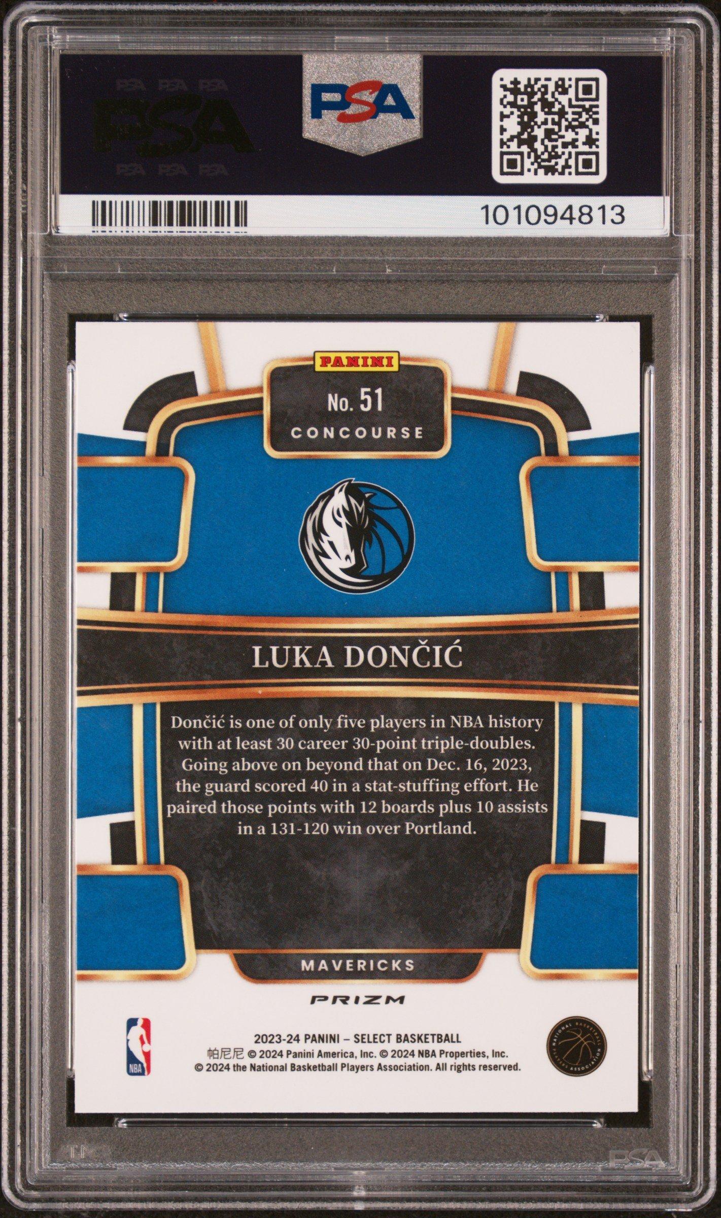 2023 Panini Select 51 Luka Doncic Green/white/purple Prizm PSA 10