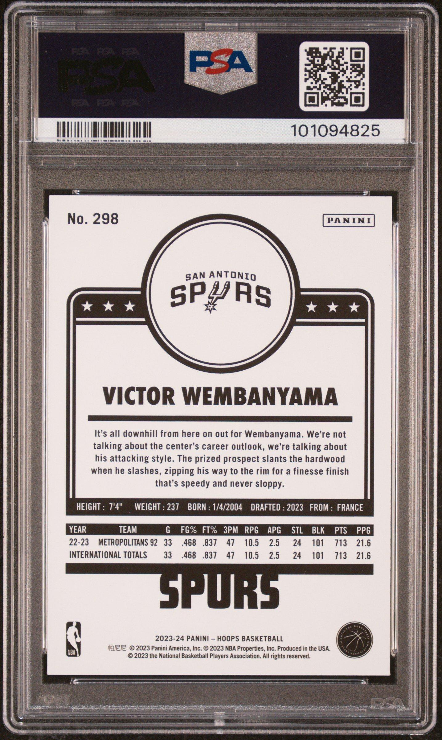 2023 Panini Nba Hoops Victor Wembanyama Winter PSA 10