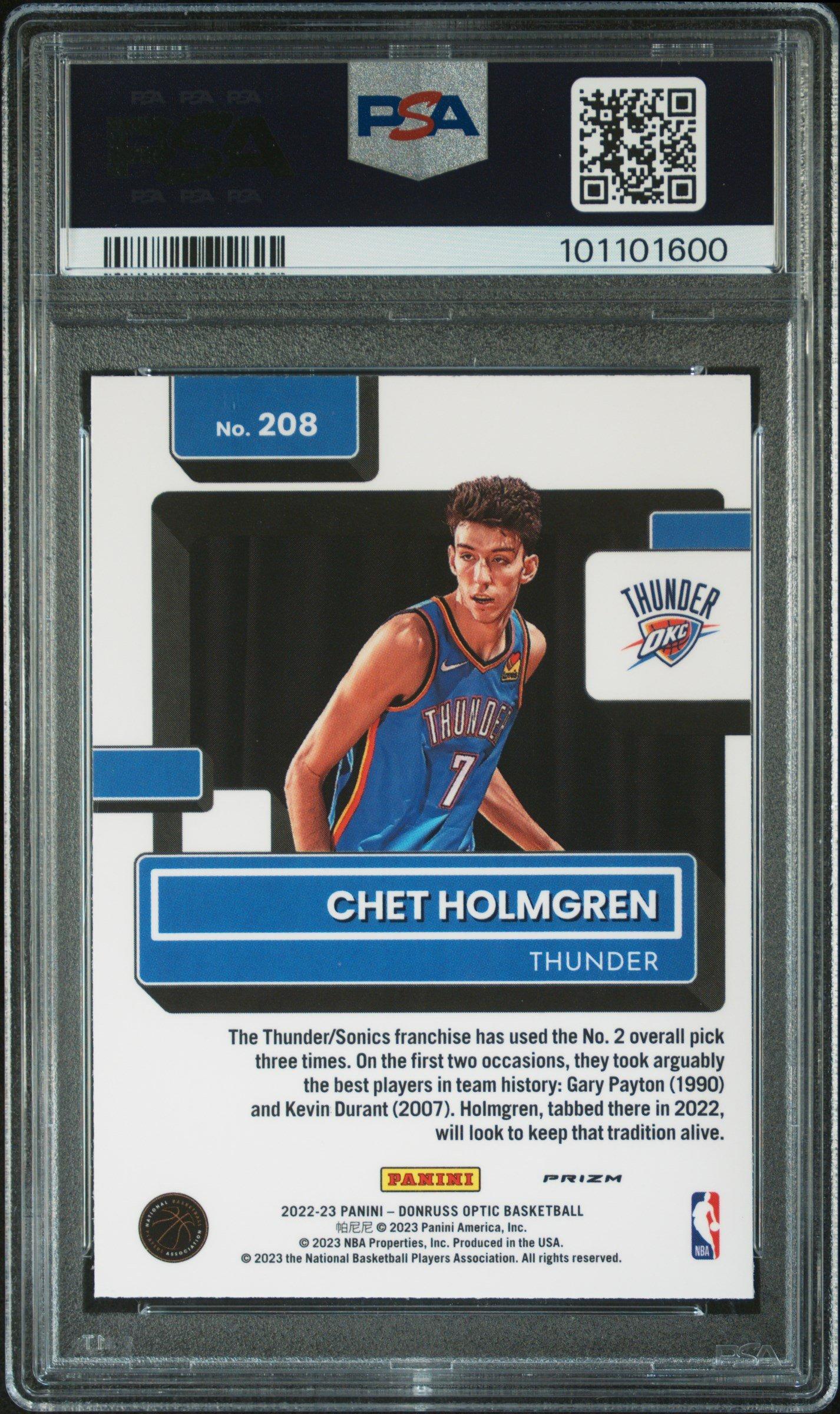 2022 Panini Donruss Optic 208 Chet Holmgren Purple Shock PSA