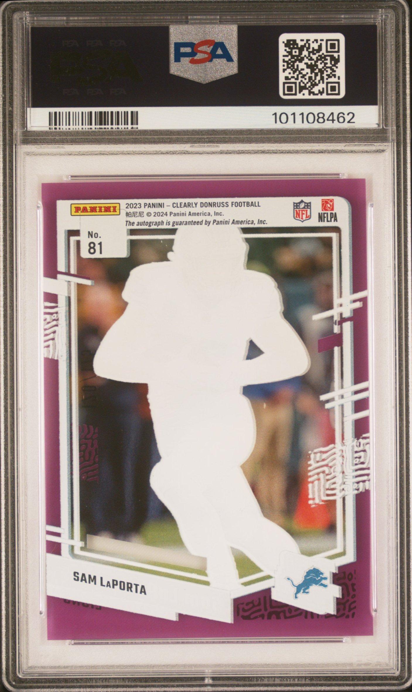 2023 Panini Clearly Donruss 81 Sam Laporta Autograph-purple PSA 10